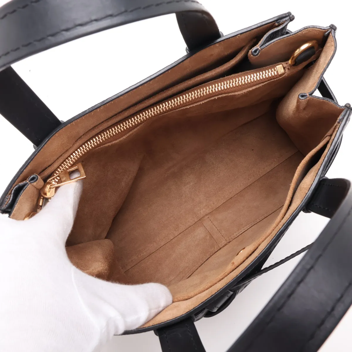 Gate Top Handle Leather 2-Way Handbag, Black — view 8