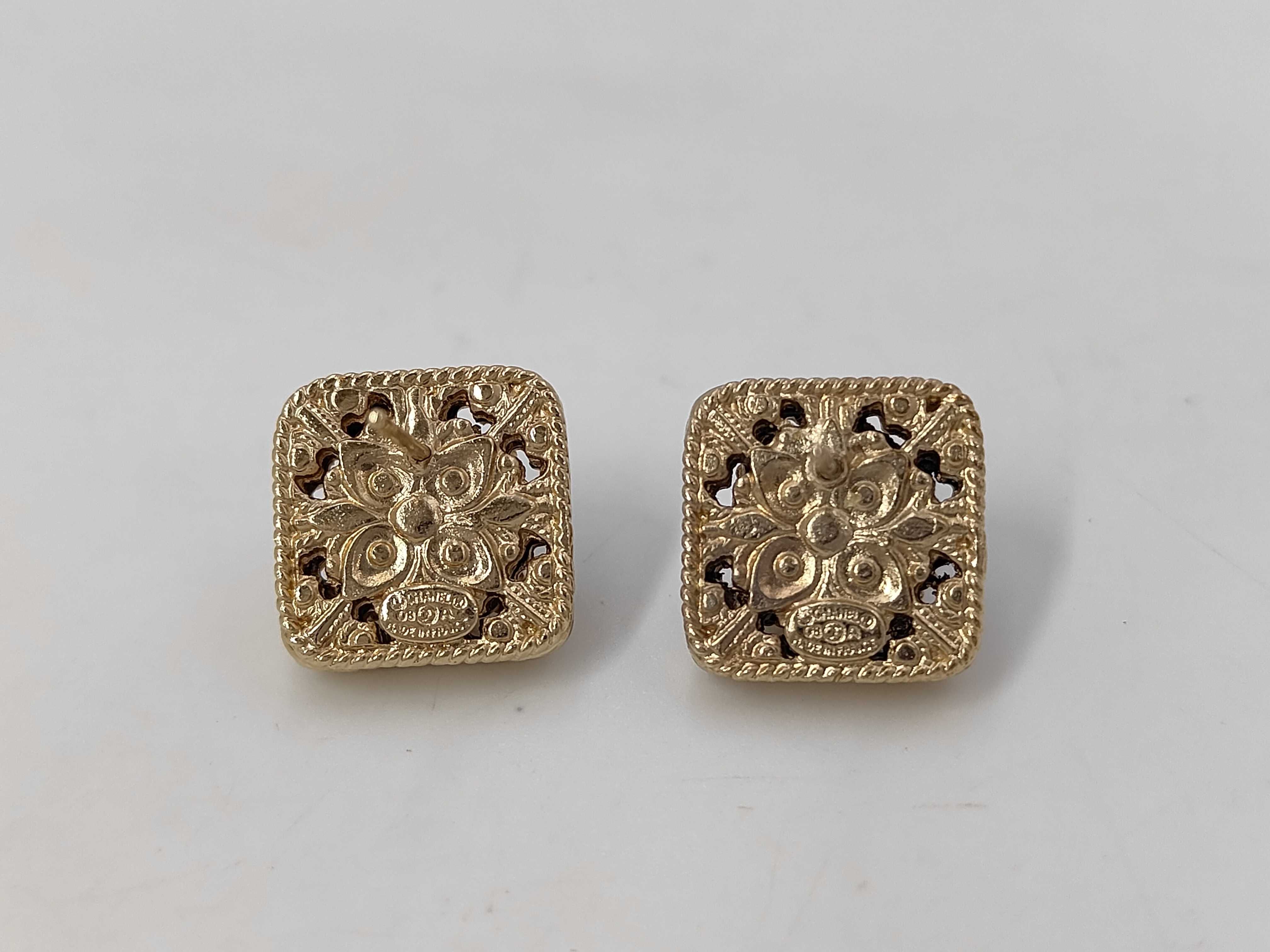 earrings, square design, Coco Mark, green stone, 08A. — view 2