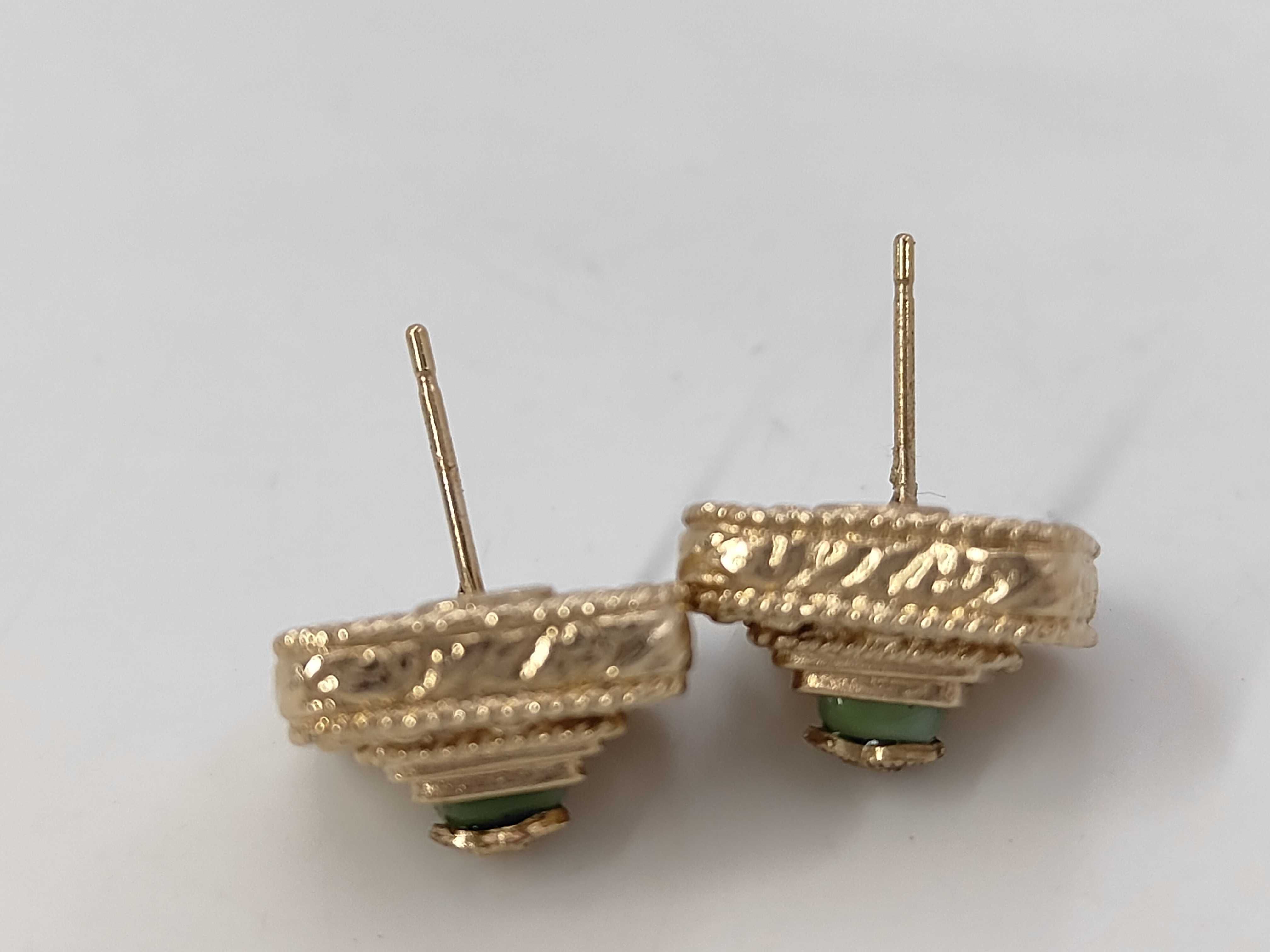 earrings, square design, Coco Mark, green stone, 08A. — view 3