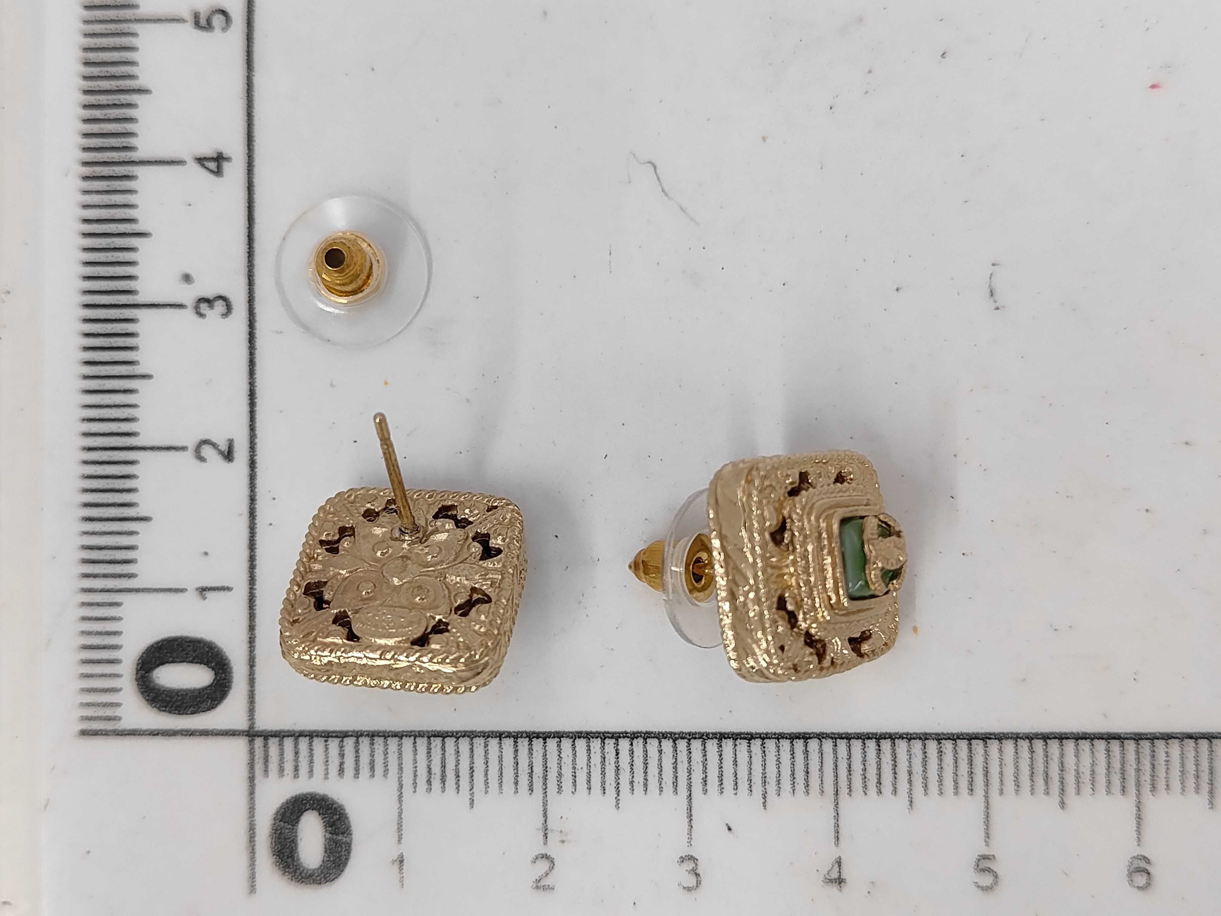 earrings, square design, Coco Mark, green stone, 08A. — view 6