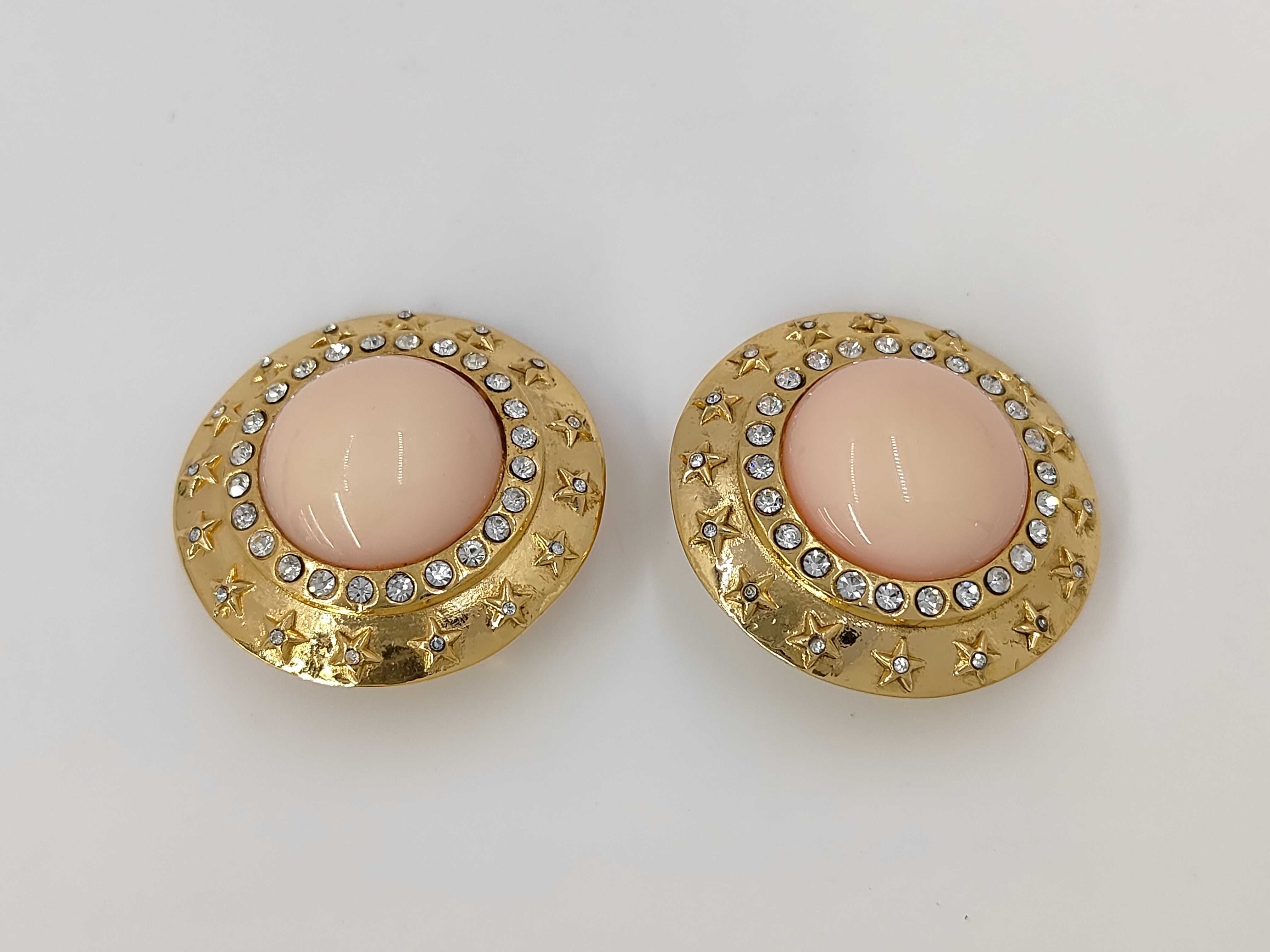 Star Rhinestone Pink Stone Gold Earrings