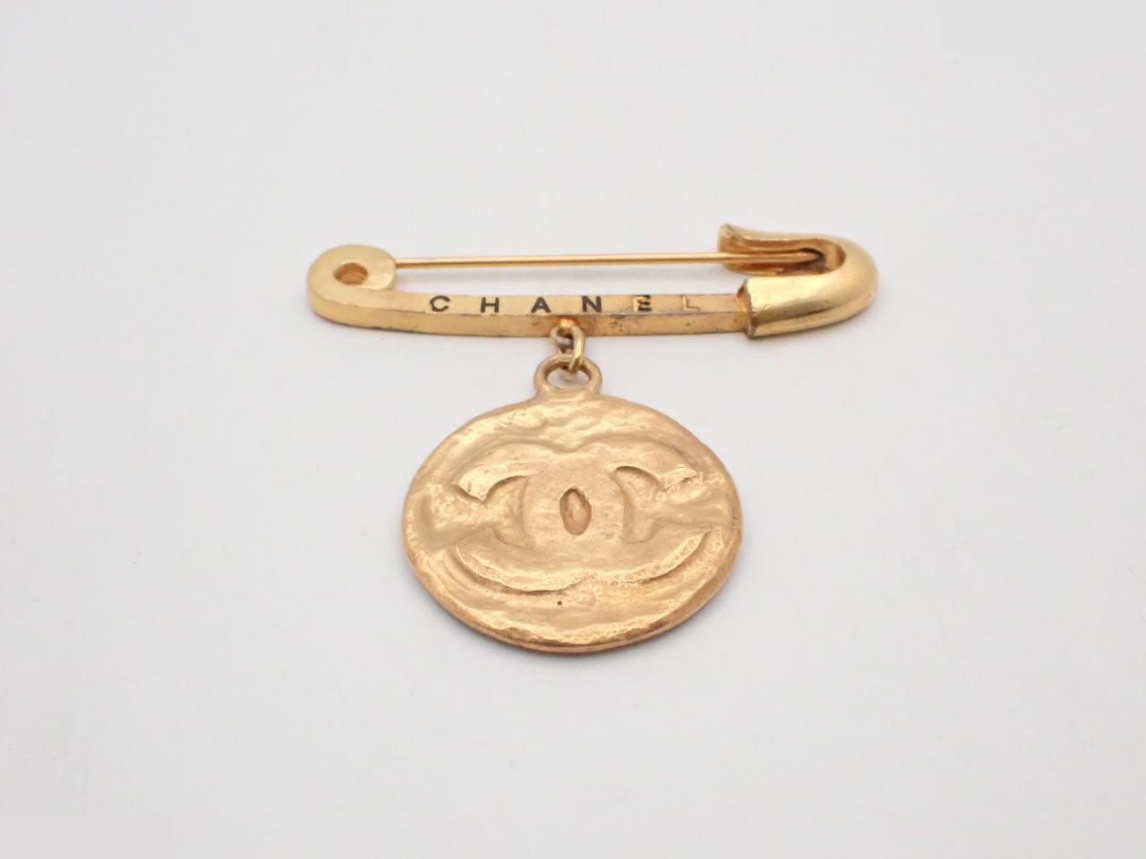 Coco Mark Brooch, Safety Pin, Gold, 94P, Logo, Vintage