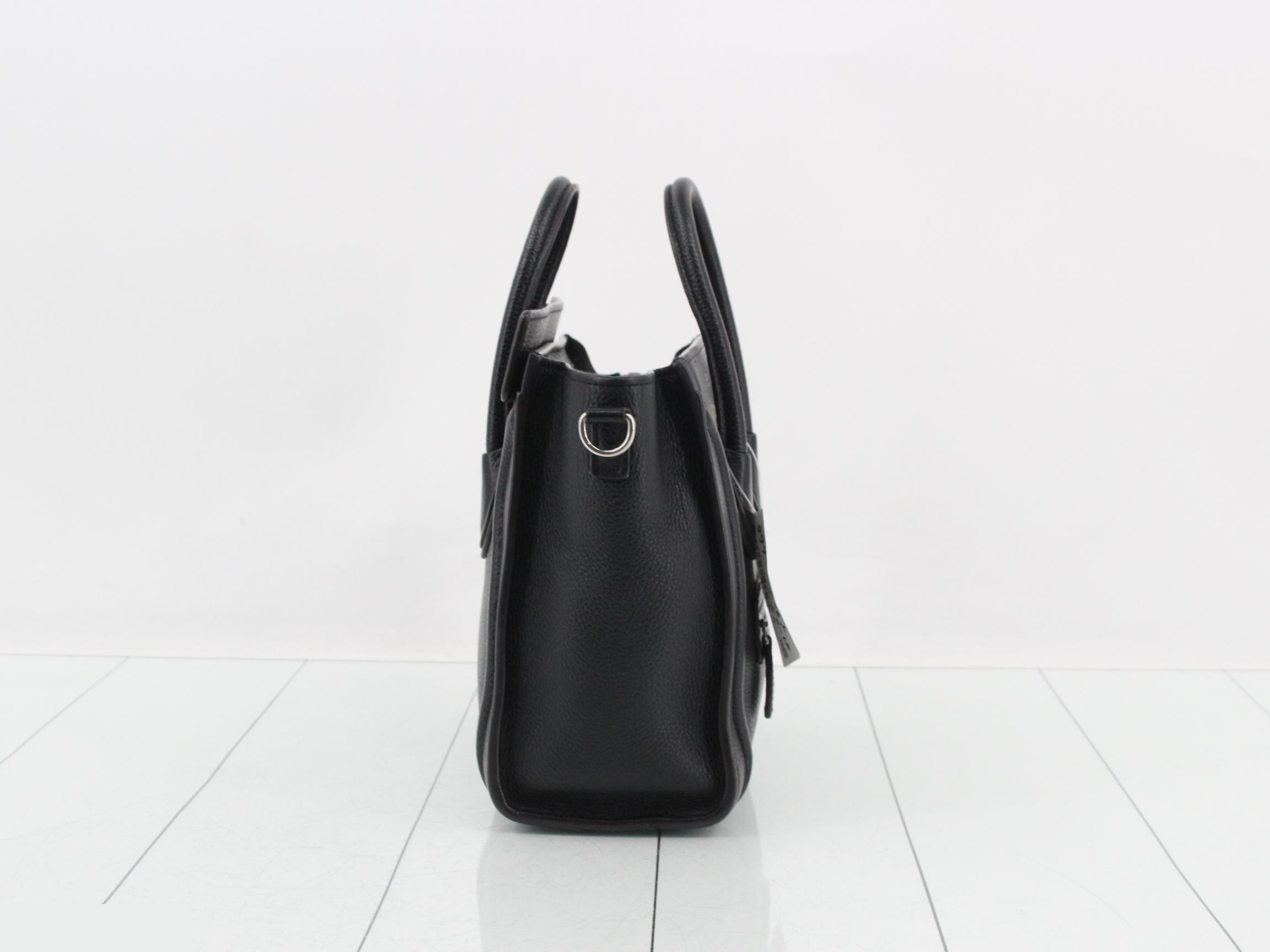 Luggage Nano Shopper Leather Handbag, Black — view 4