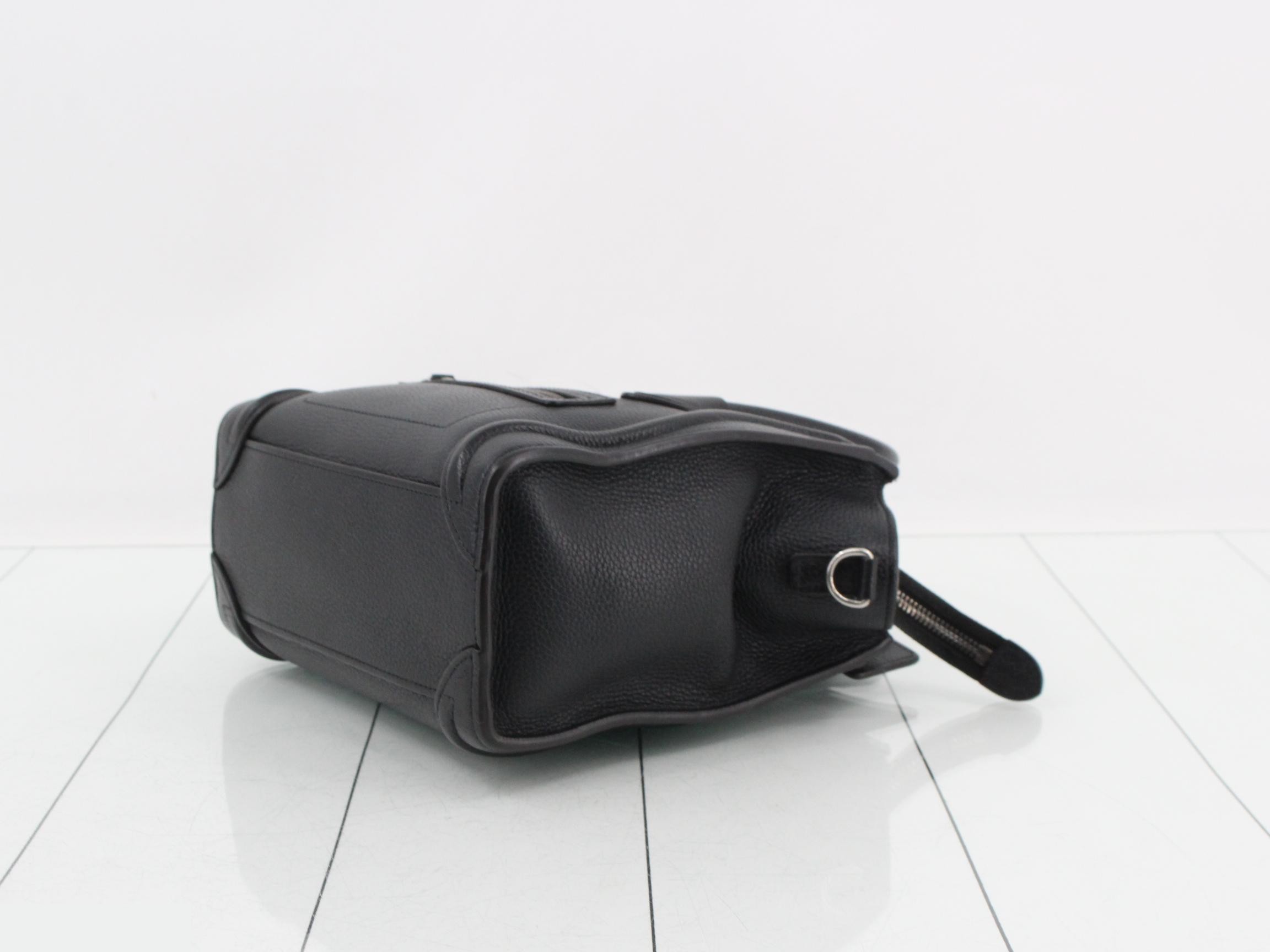 Luggage Nano Shopper Leather Handbag, Black — view 6