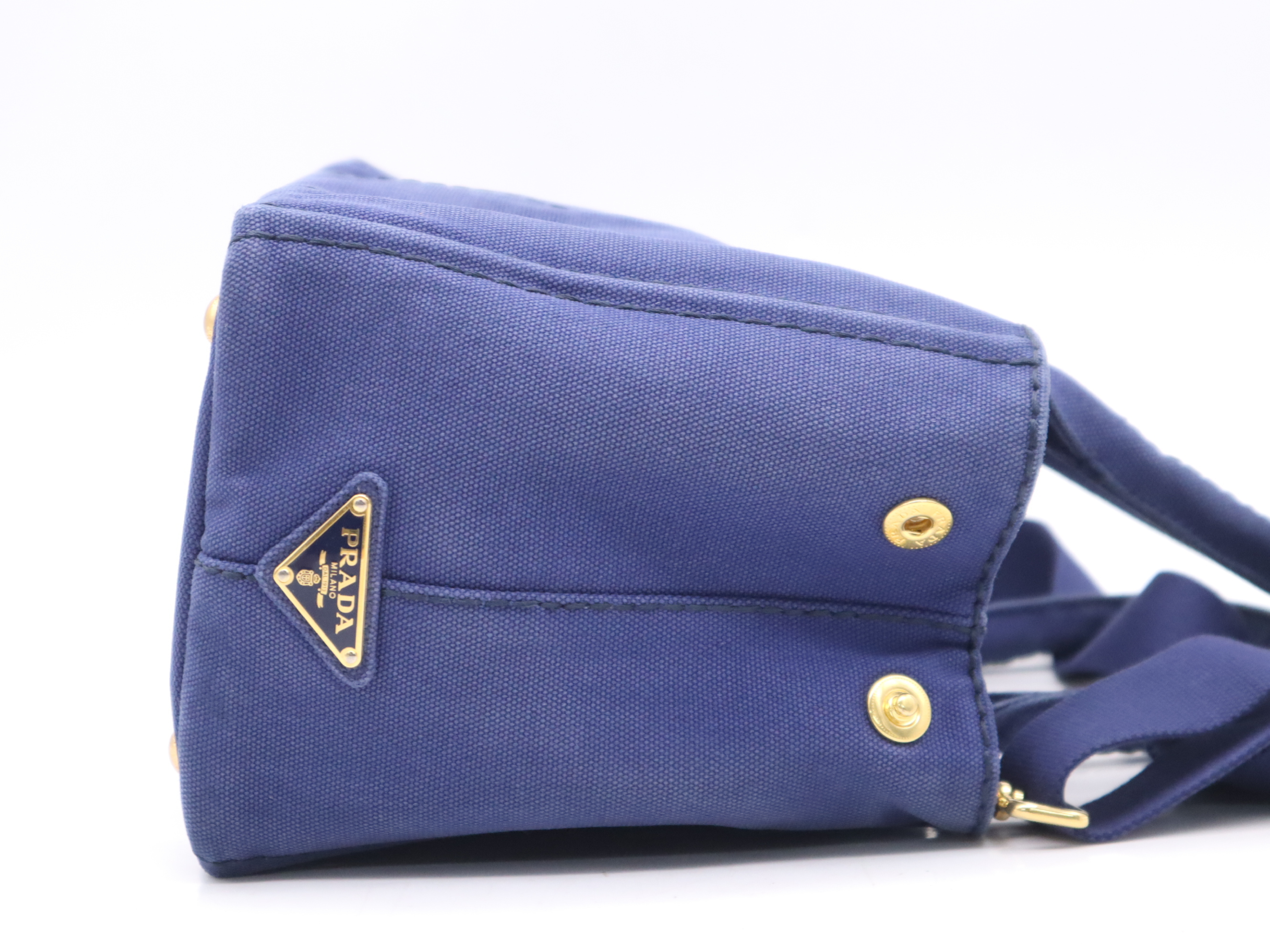 Denim Canapa Tote Mini, Blue, Gold Hardware, with Shoulder Strap, Handbag — view 5
