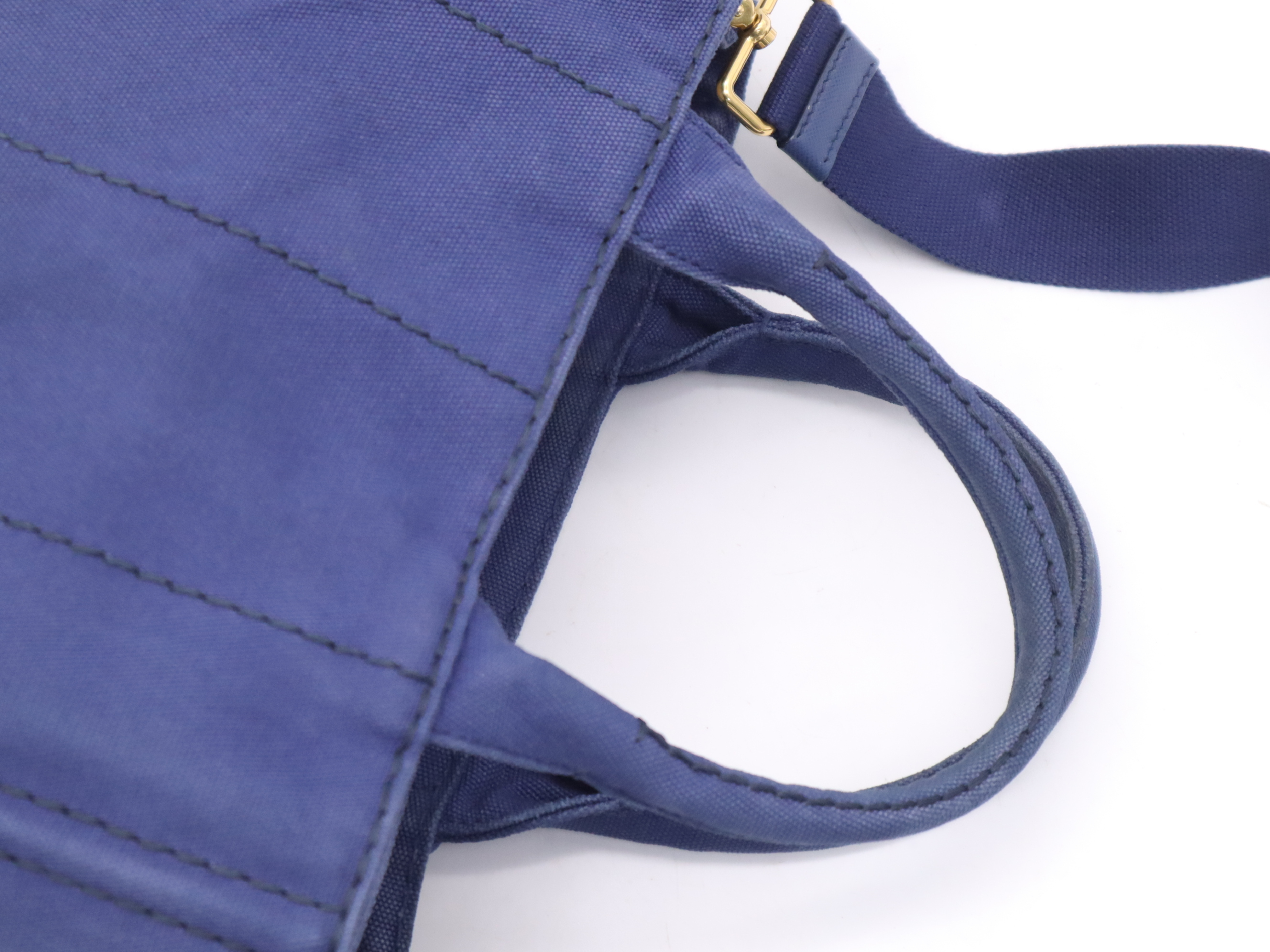 Denim Canapa Tote Mini, Blue, Gold Hardware, with Shoulder Strap, Handbag — view 6