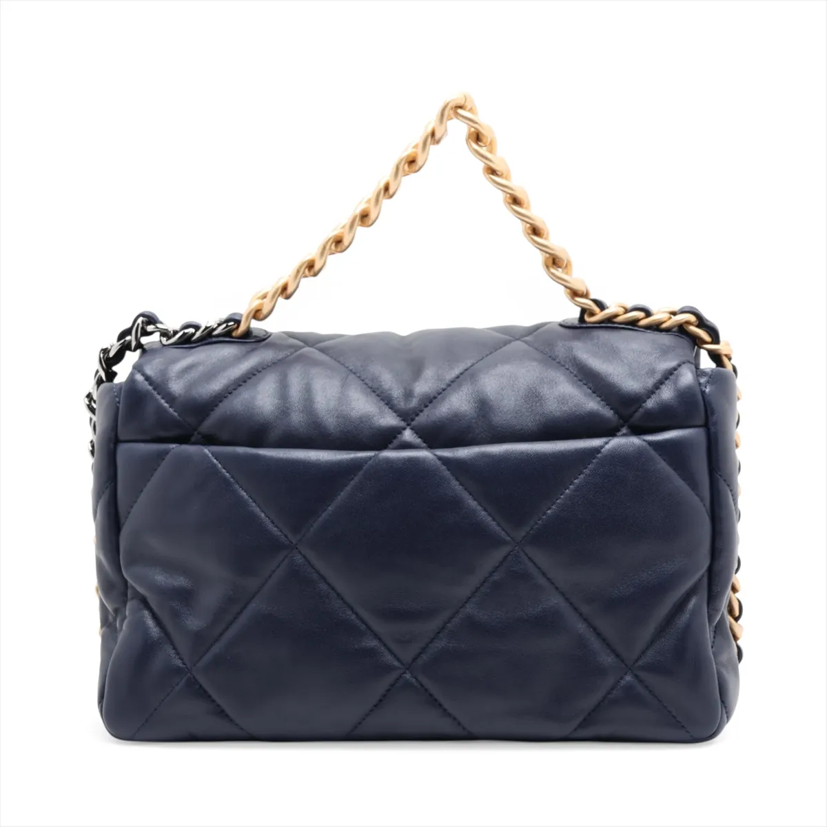 19 Large Lambskin Chain Shoulder Bag, Navy, Gold x Silver Hardware, 31297386, Serial Number , AS1161, Sale Item — view 2