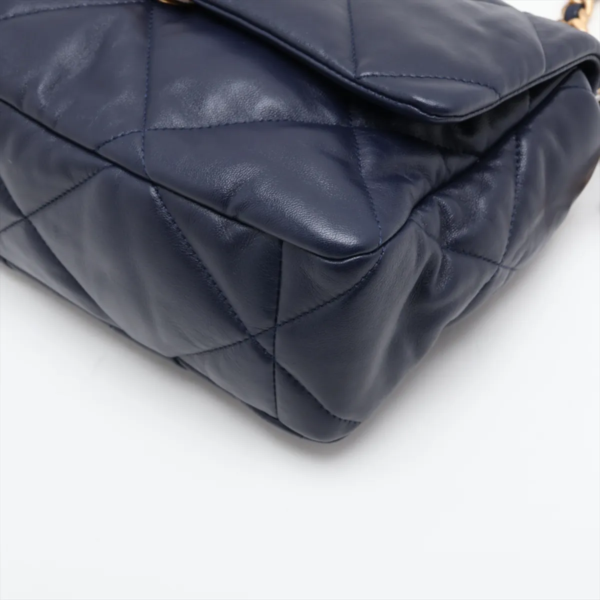 19 Large Lambskin Chain Shoulder Bag, Navy, Gold x Silver Hardware, 31297386, Serial Number , AS1161, Sale Item — view 3