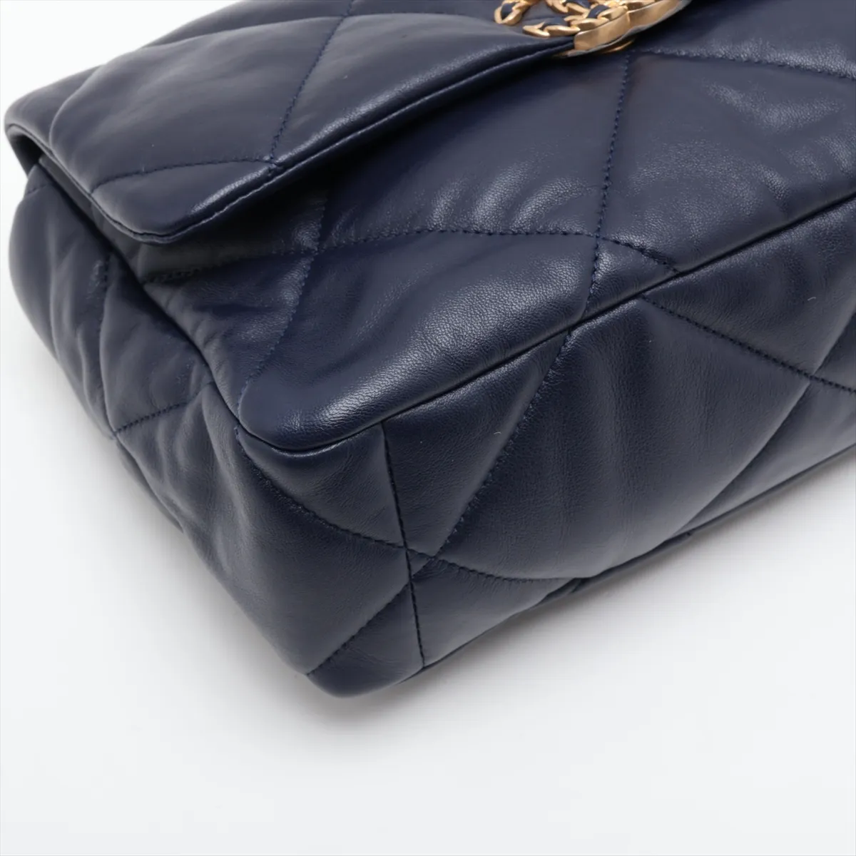 19 Large Lambskin Chain Shoulder Bag, Navy, Gold x Silver Hardware, 31297386, Serial Number , AS1161, Sale Item — view 4