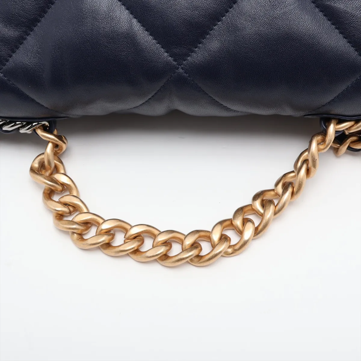 19 Large Lambskin Chain Shoulder Bag, Navy, Gold x Silver Hardware, 31297386, Serial Number , AS1161, Sale Item — view 5