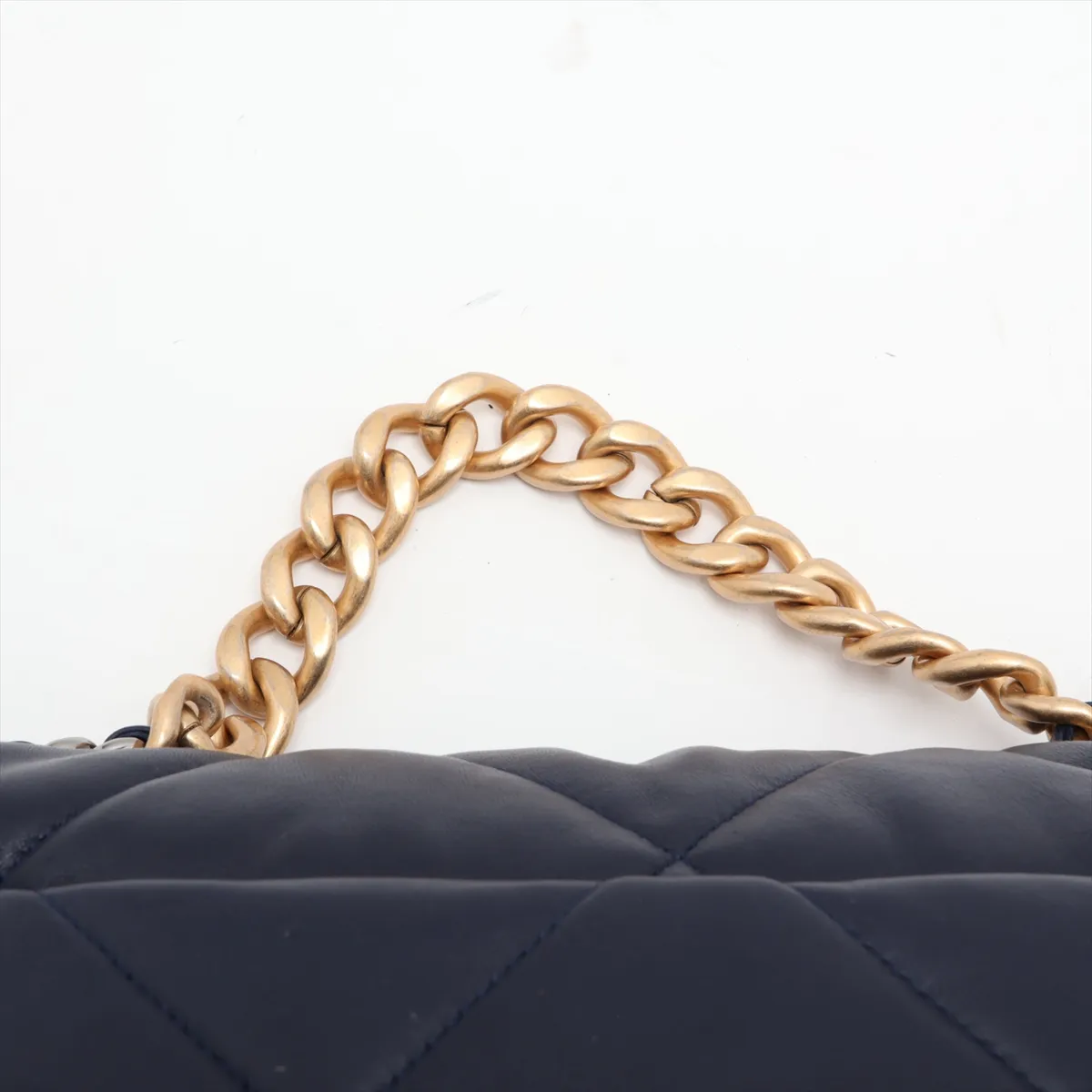 19 Large Lambskin Chain Shoulder Bag, Navy, Gold x Silver Hardware, 31297386, Serial Number , AS1161, Sale Item — view 6