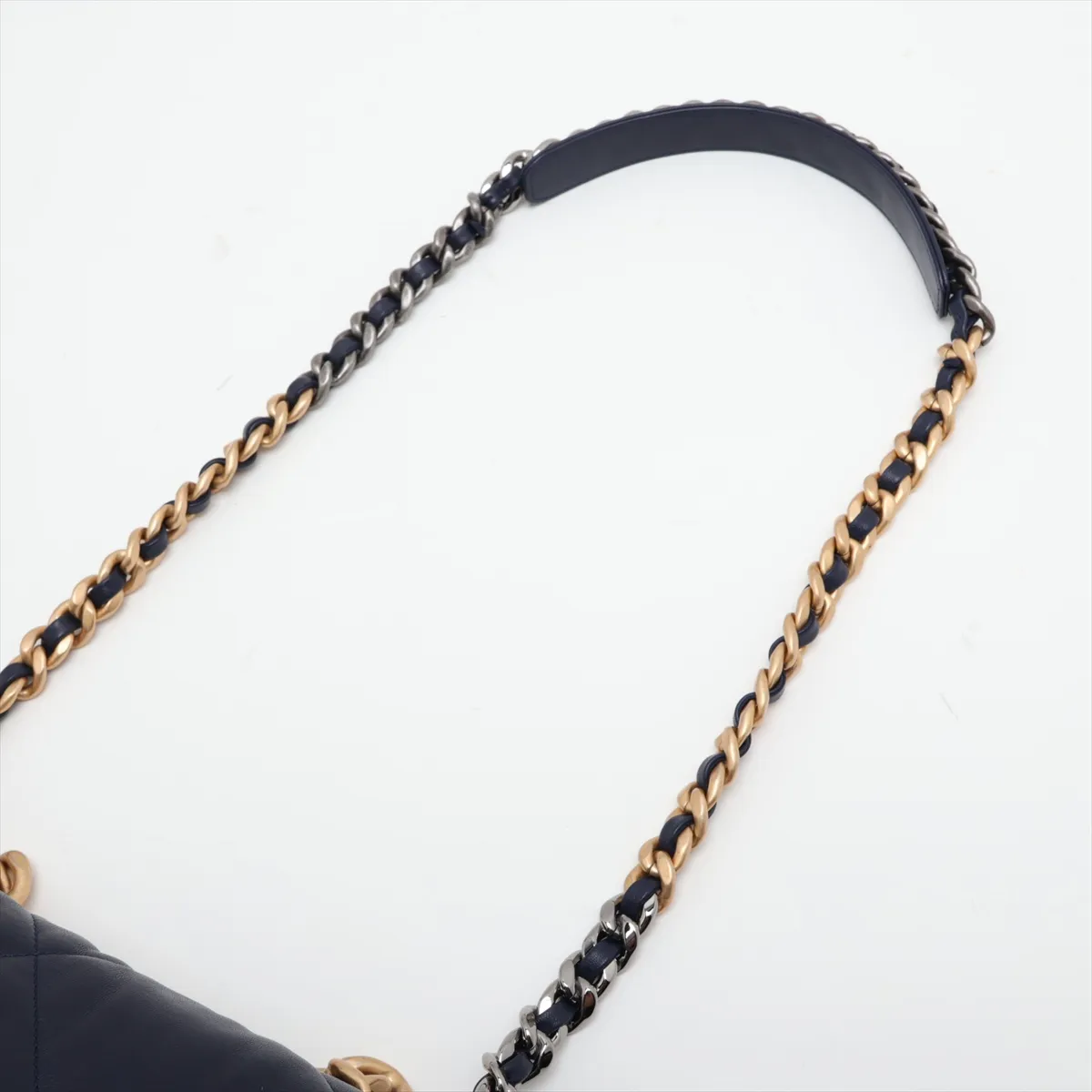 19 Large Lambskin Chain Shoulder Bag, Navy, Gold x Silver Hardware, 31297386, Serial Number , AS1161, Sale Item — view 7