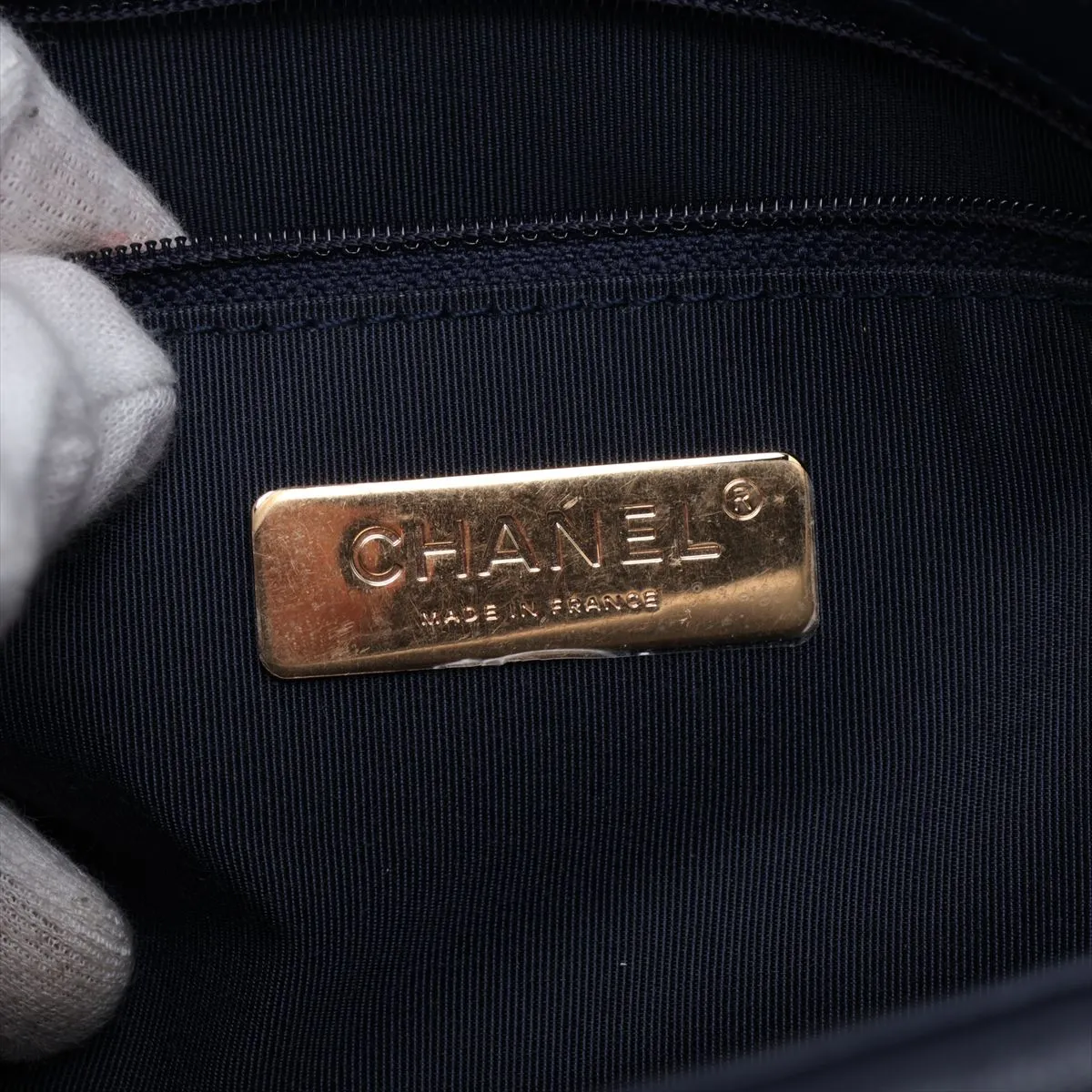 19 Large Lambskin Chain Shoulder Bag, Navy, Gold x Silver Hardware, 31297386, Serial Number , AS1161, Sale Item — view 10