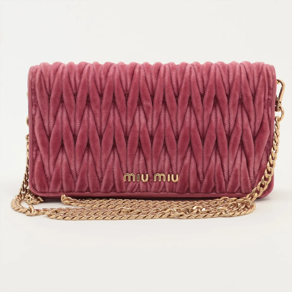 Matelassé Leather Chain Wallet Pink x Red 5DH044 — view 7