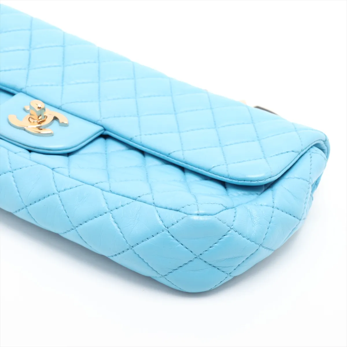 Matelassé Lambskin Single Flap Double Chain Bag Charm, Blue with Gold Hardware, 12642738, Series 12 — view 3