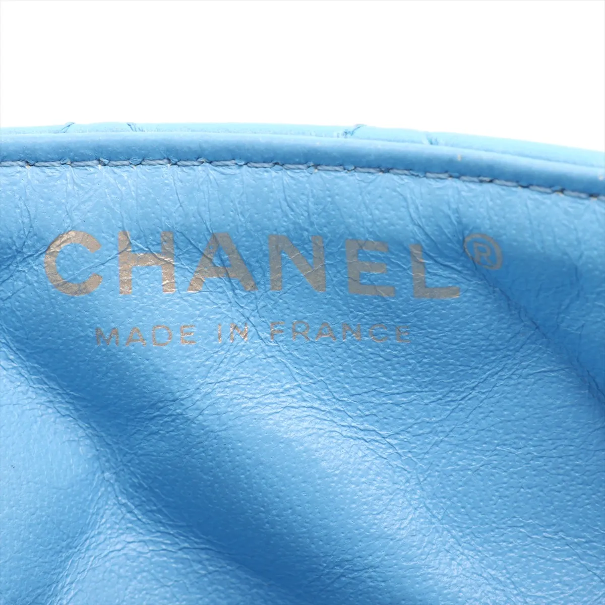 Matelassé Lambskin Single Flap Double Chain Bag Charm, Blue with Gold Hardware, 12642738, Series 12 — view 7