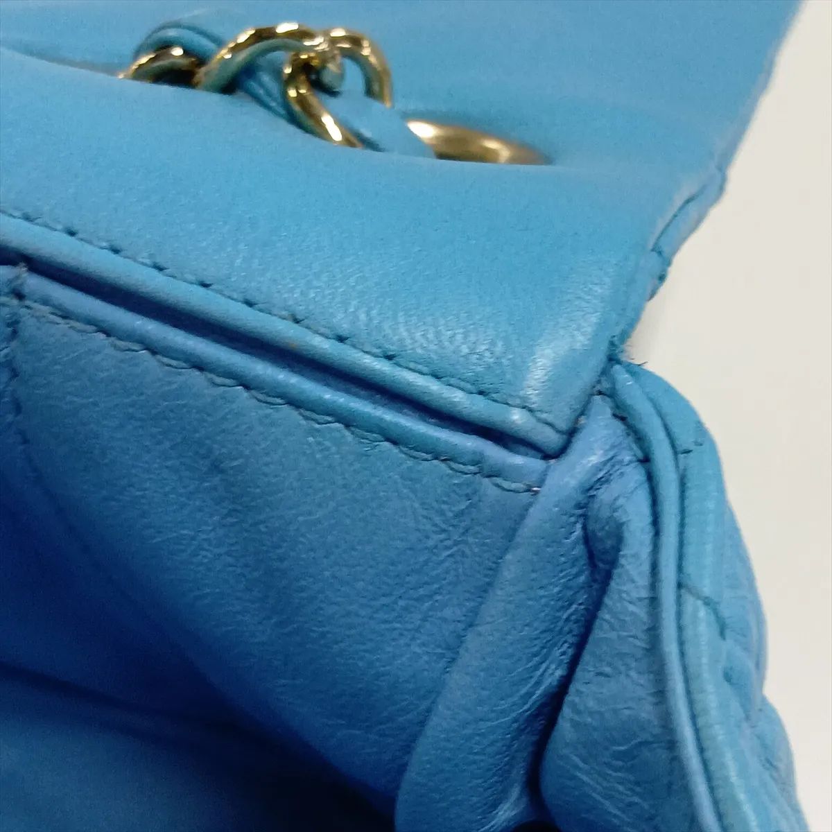 Matelassé Lambskin Single Flap Double Chain Bag Charm, Blue with Gold Hardware, 12642738, Series 12 — view 9