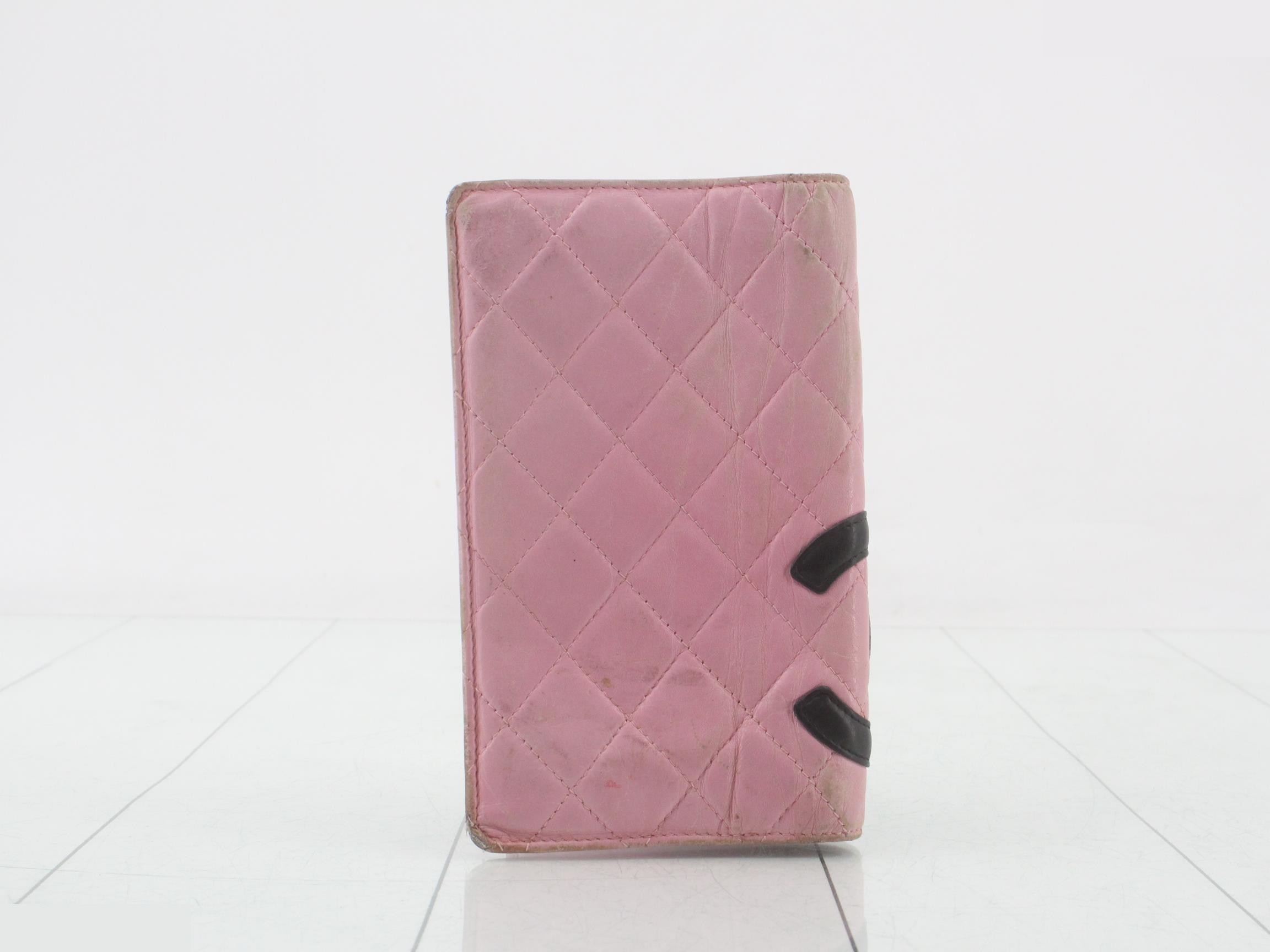 Cambon Line Leather Bi-fold Long Wallet, Pink — view 2