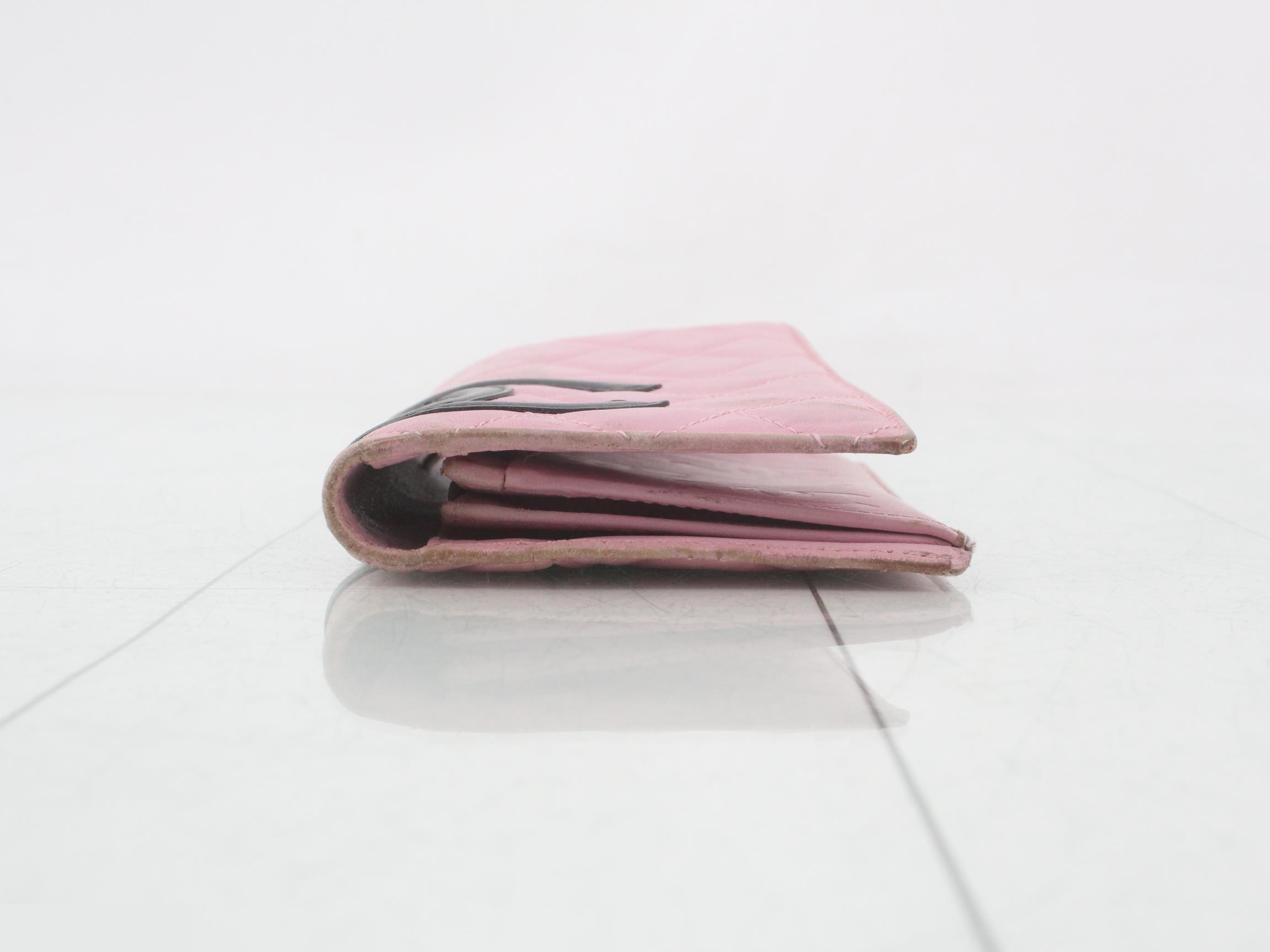 Cambon Line Leather Bi-fold Long Wallet, Pink — view 3