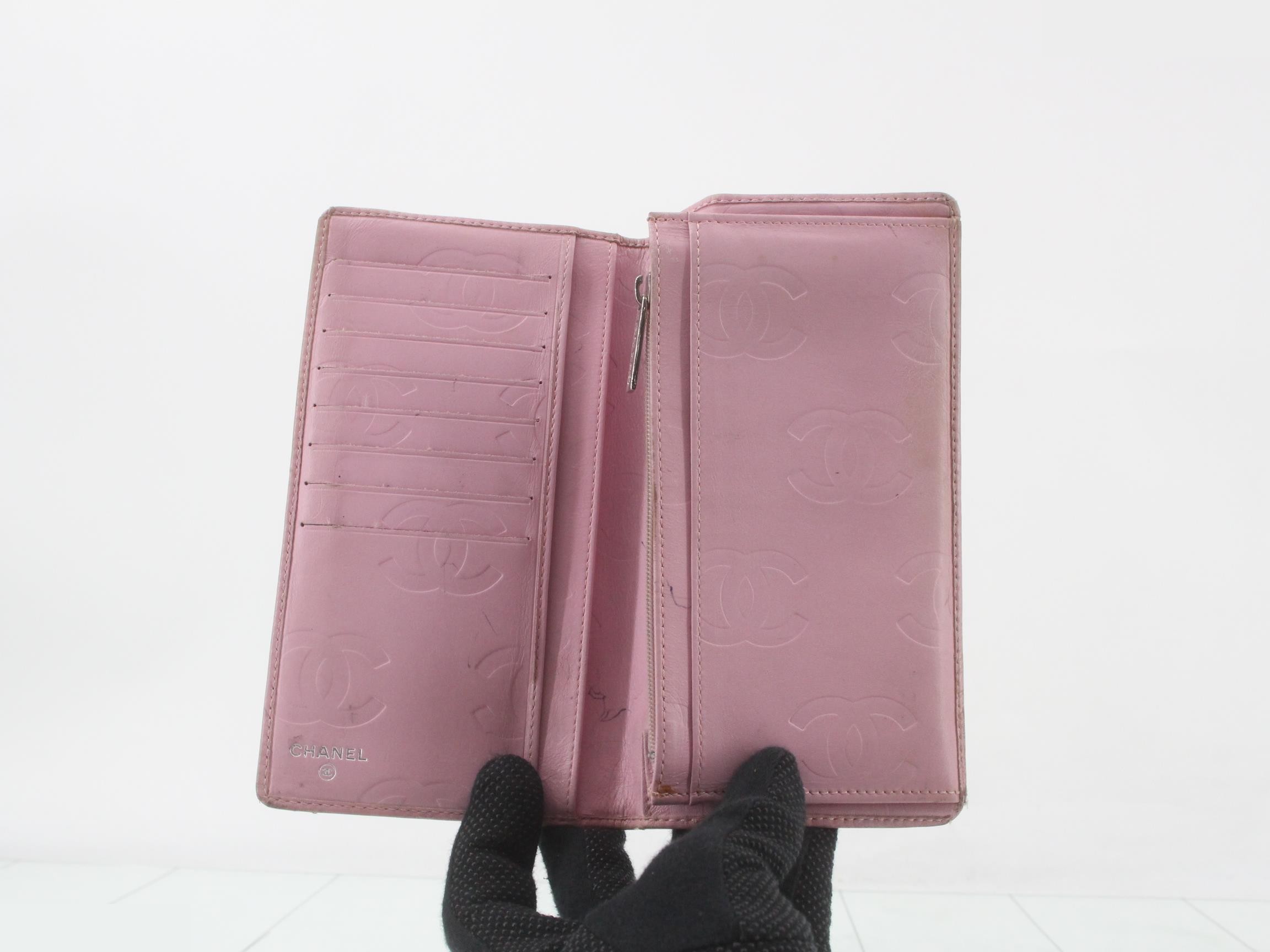Cambon Line Leather Bi-fold Long Wallet, Pink — view 4