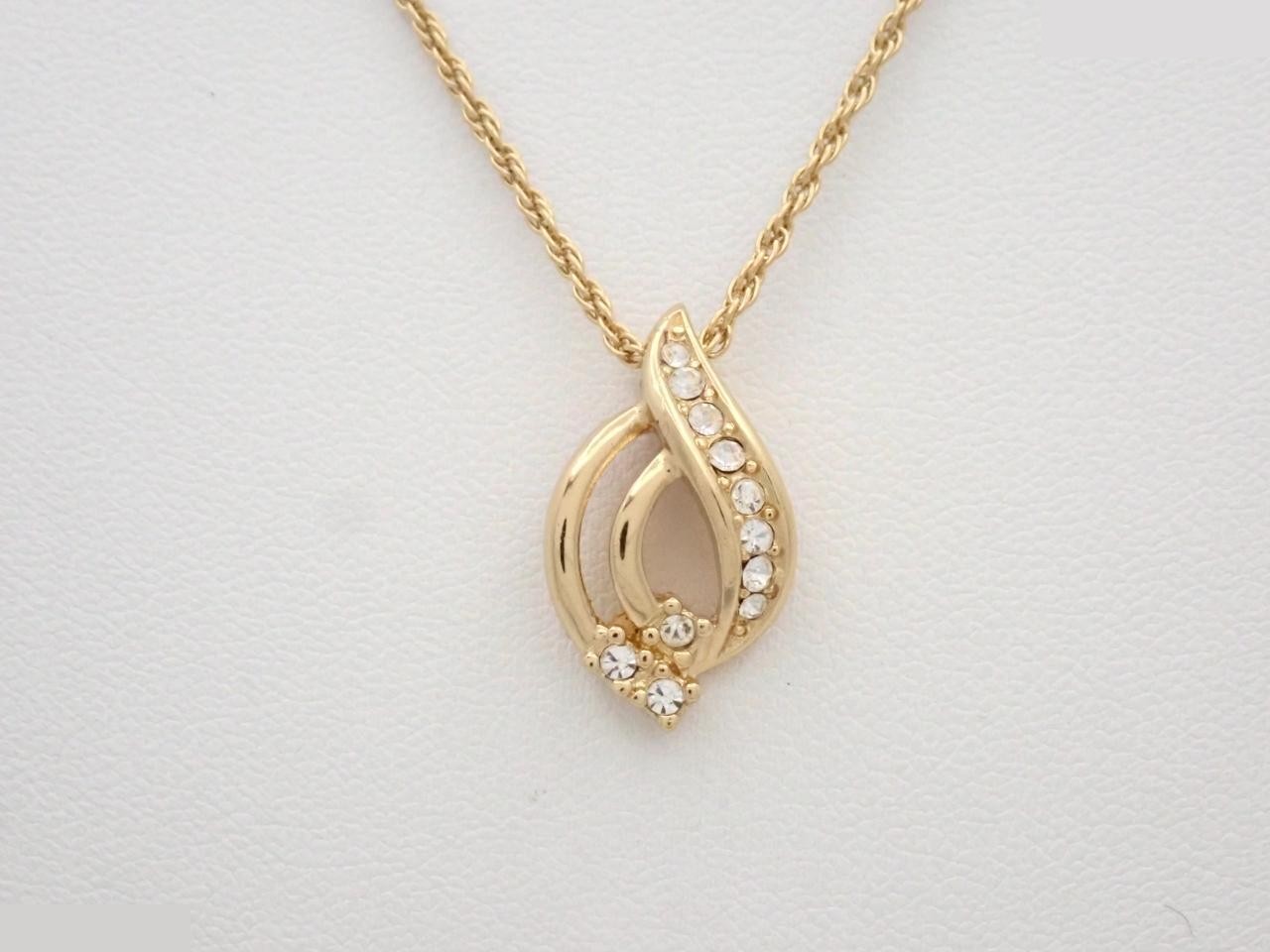 necklace, rhinestone, gold plated, chain approximately 42cm