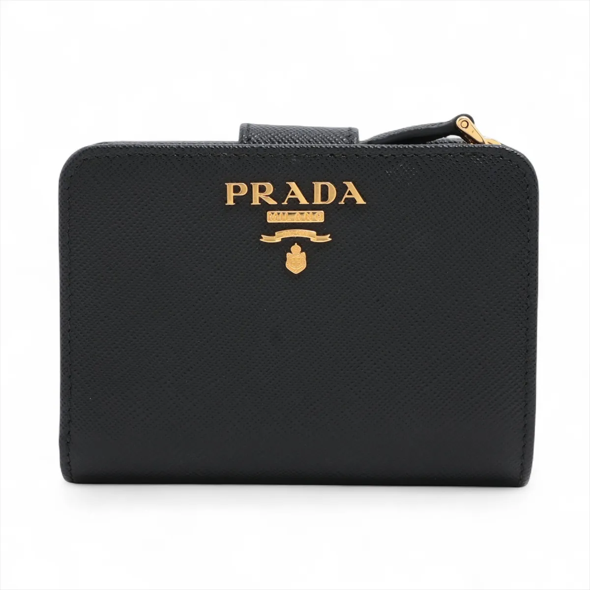 Saffiano Logo 1ML018 Leather Compact Wallet, Black