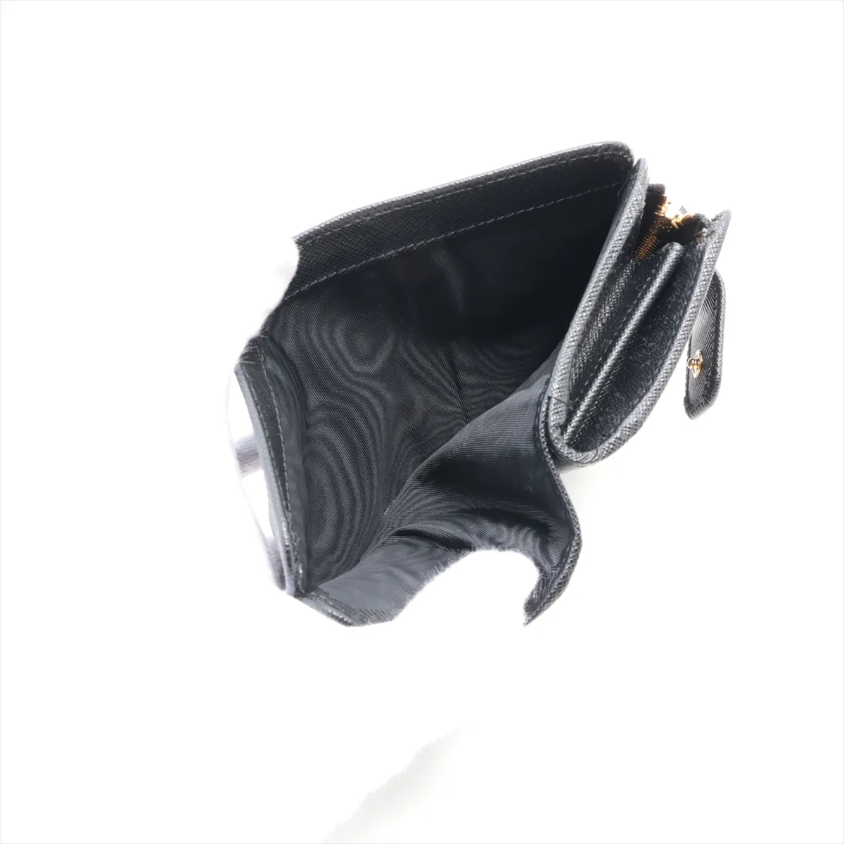 Saffiano Logo 1ML018 Leather Compact Wallet, Black — view 4
