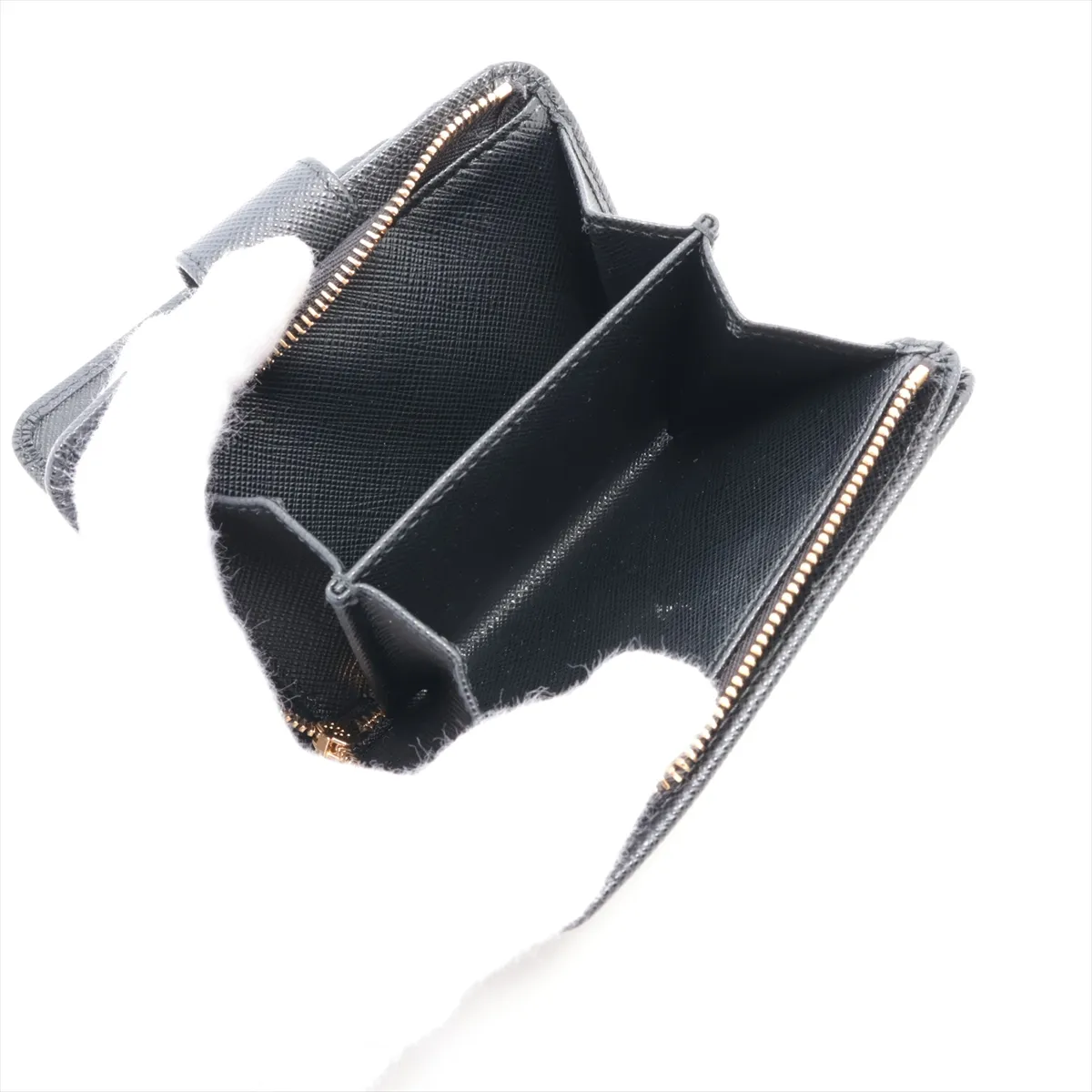 Saffiano Logo 1ML018 Leather Compact Wallet, Black — view 5