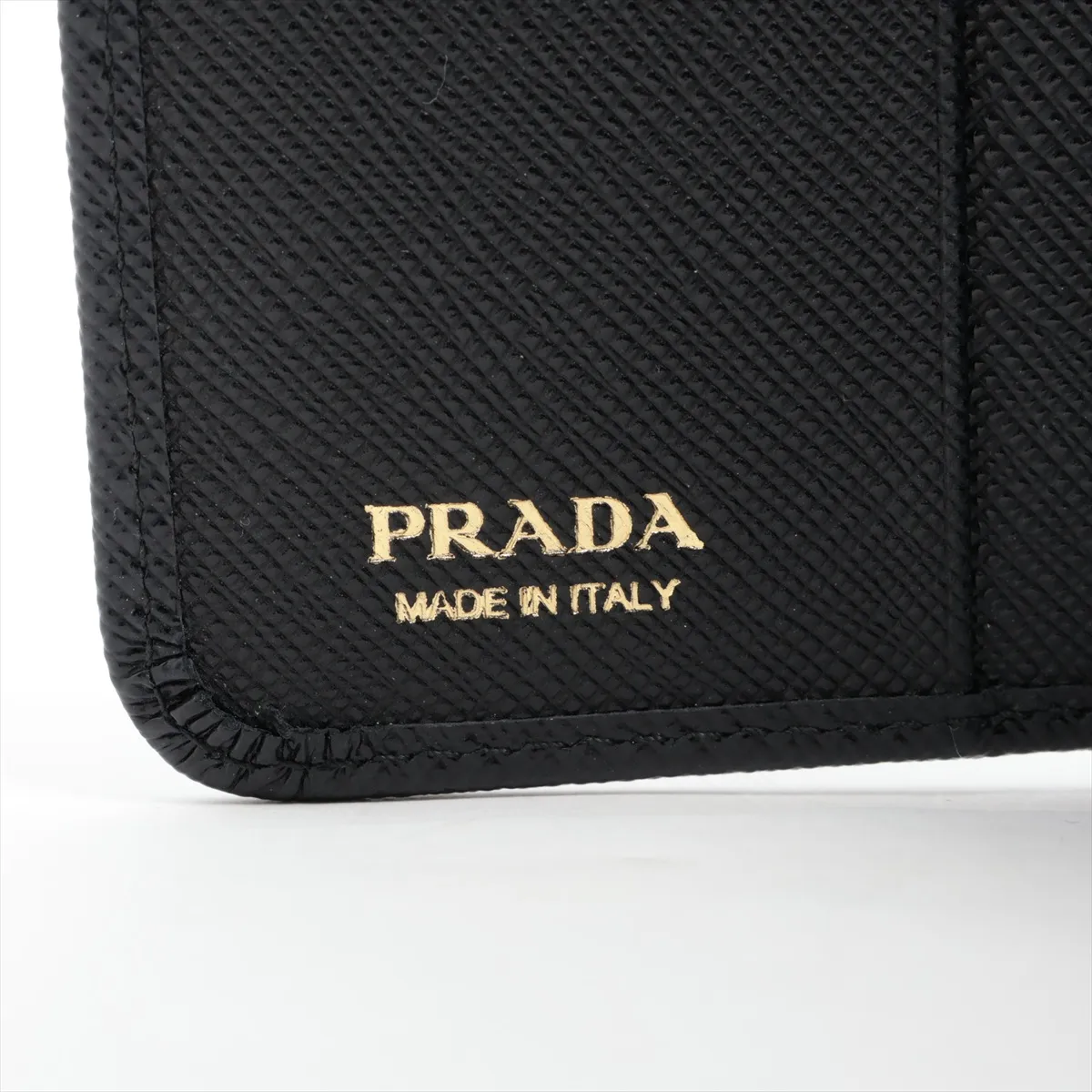Saffiano Logo 1ML018 Leather Compact Wallet, Black — view 7