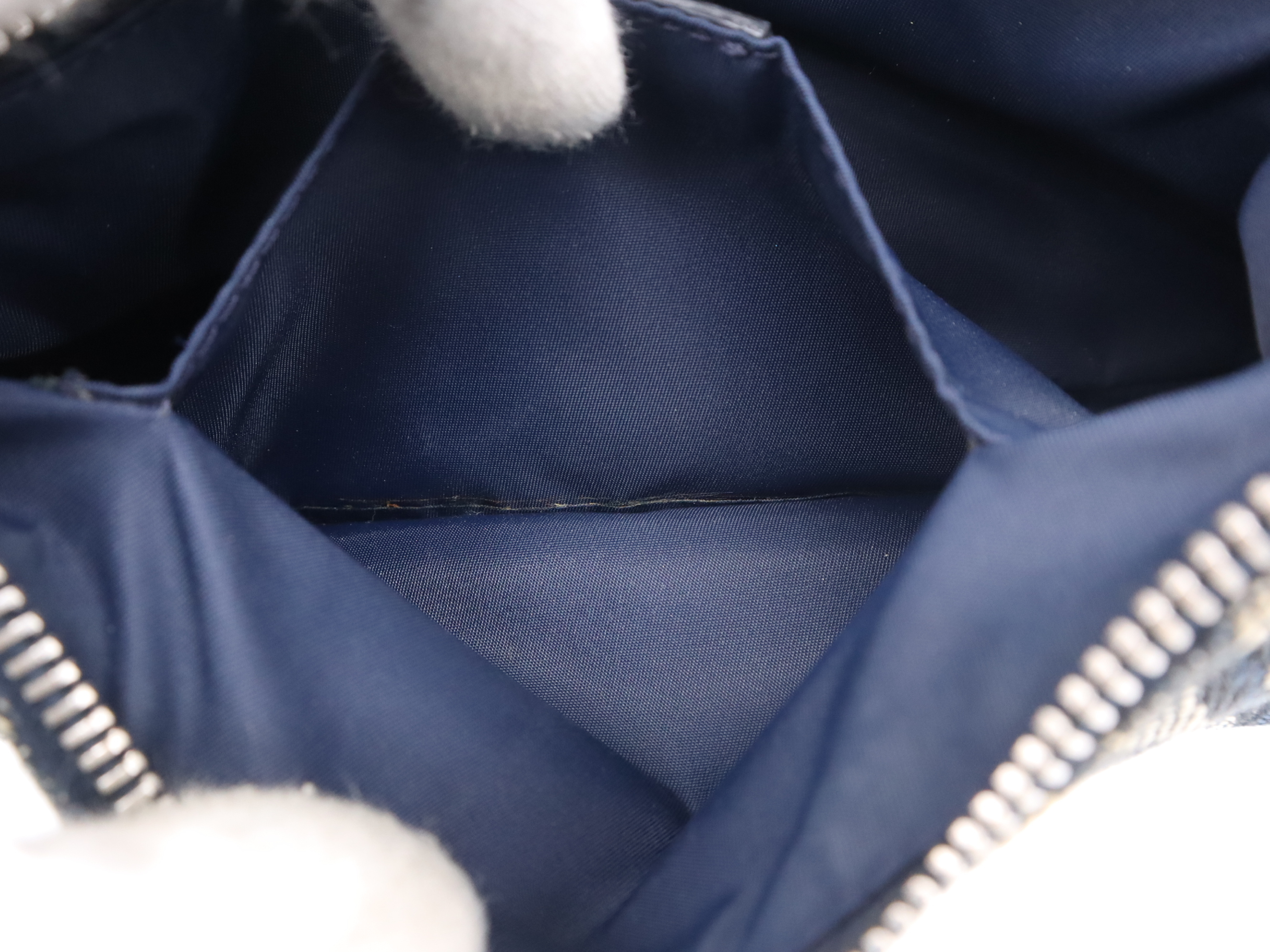 Canvas x Leather Trotter Navy Shoulder Bag with Silver Hardware and Dust Bag — view 11