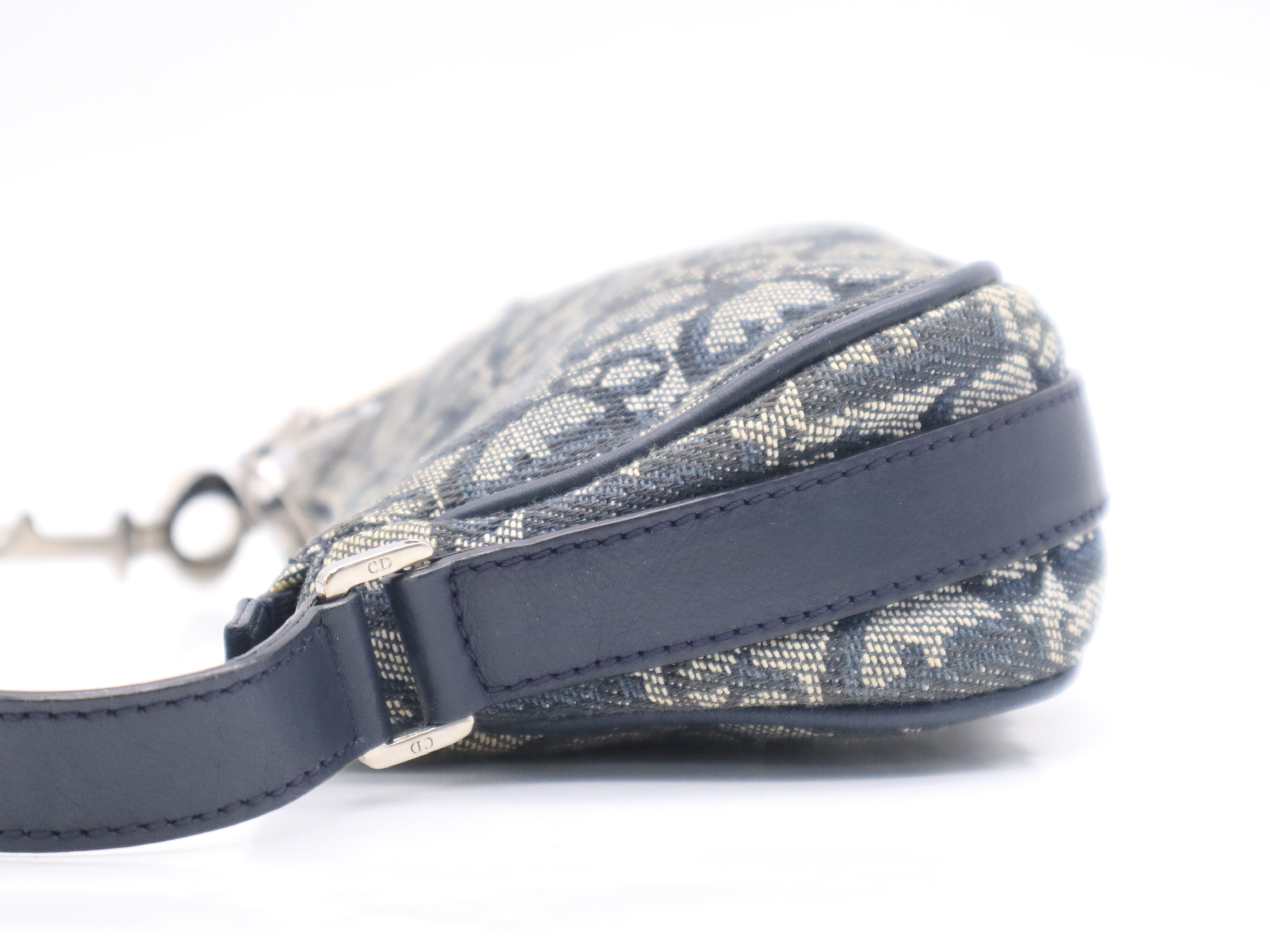 Canvas x Leather Trotter Navy Shoulder Bag with Silver Hardware and Dust Bag — view 3