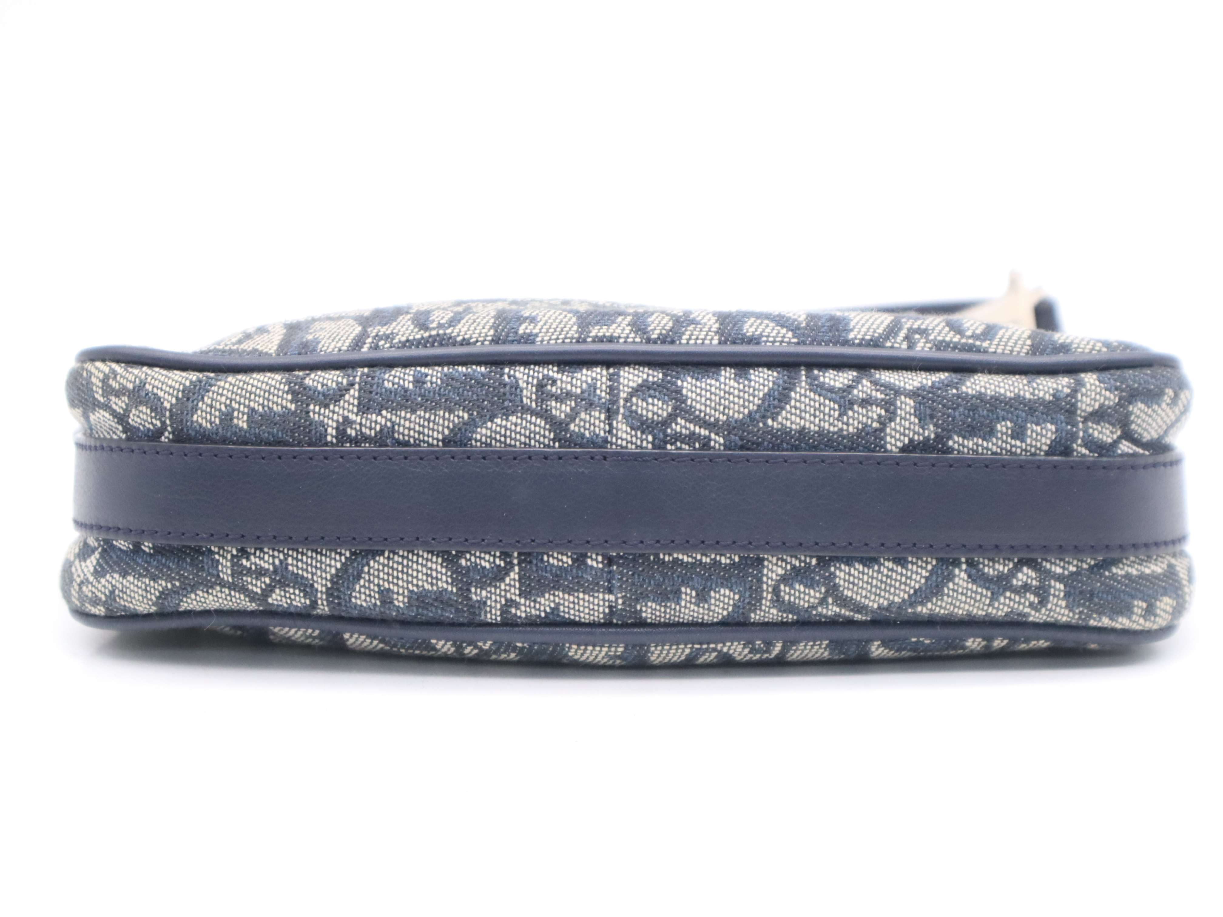 Canvas x Leather Trotter Navy Shoulder Bag with Silver Hardware and Dust Bag — view 4