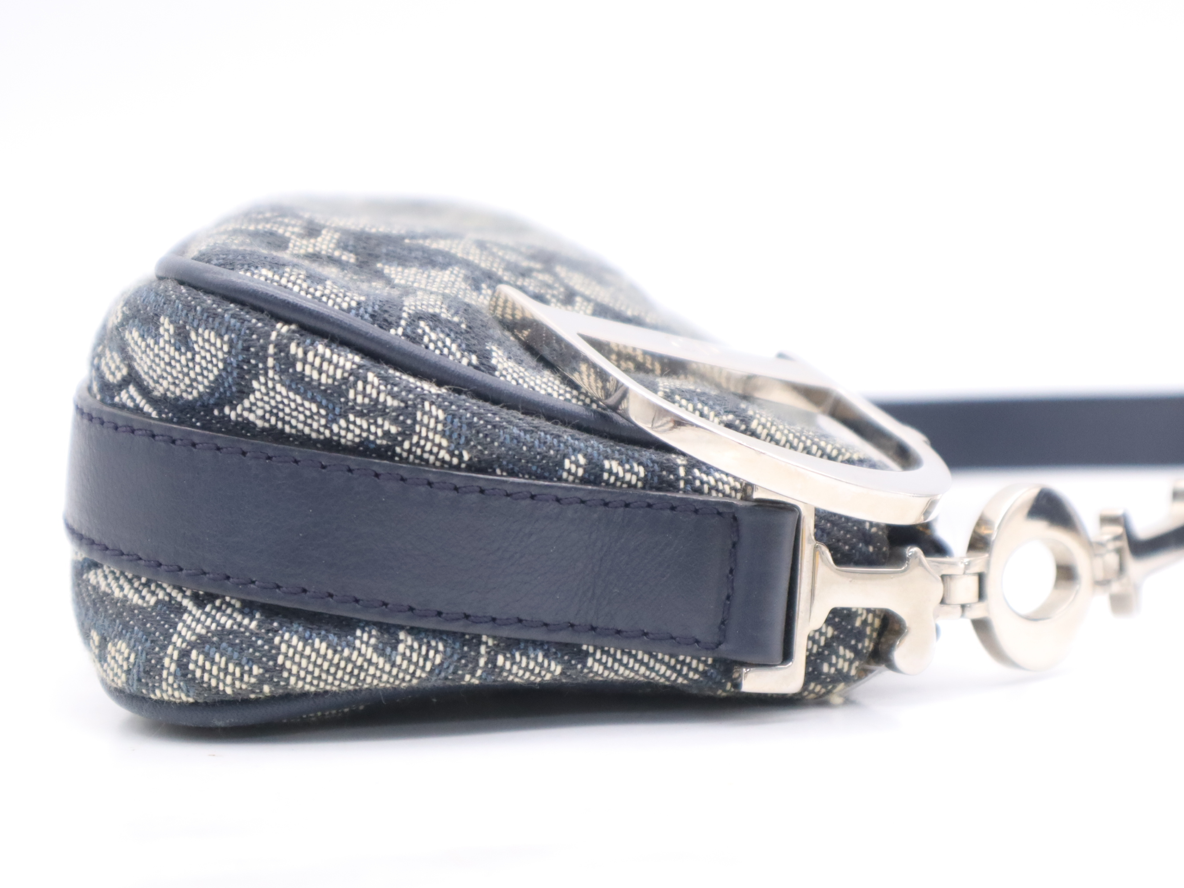 Canvas x Leather Trotter Navy Shoulder Bag with Silver Hardware and Dust Bag — view 5
