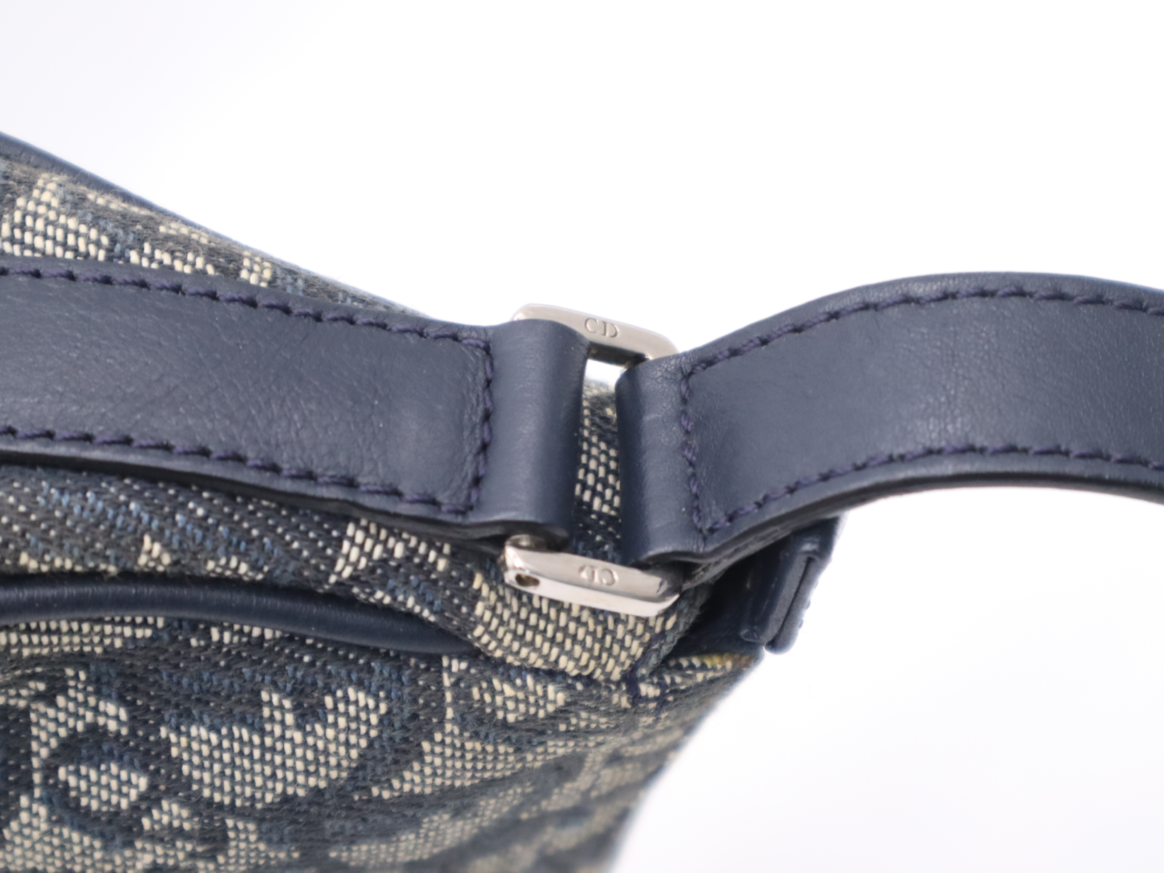 Canvas x Leather Trotter Navy Shoulder Bag with Silver Hardware and Dust Bag — view 8