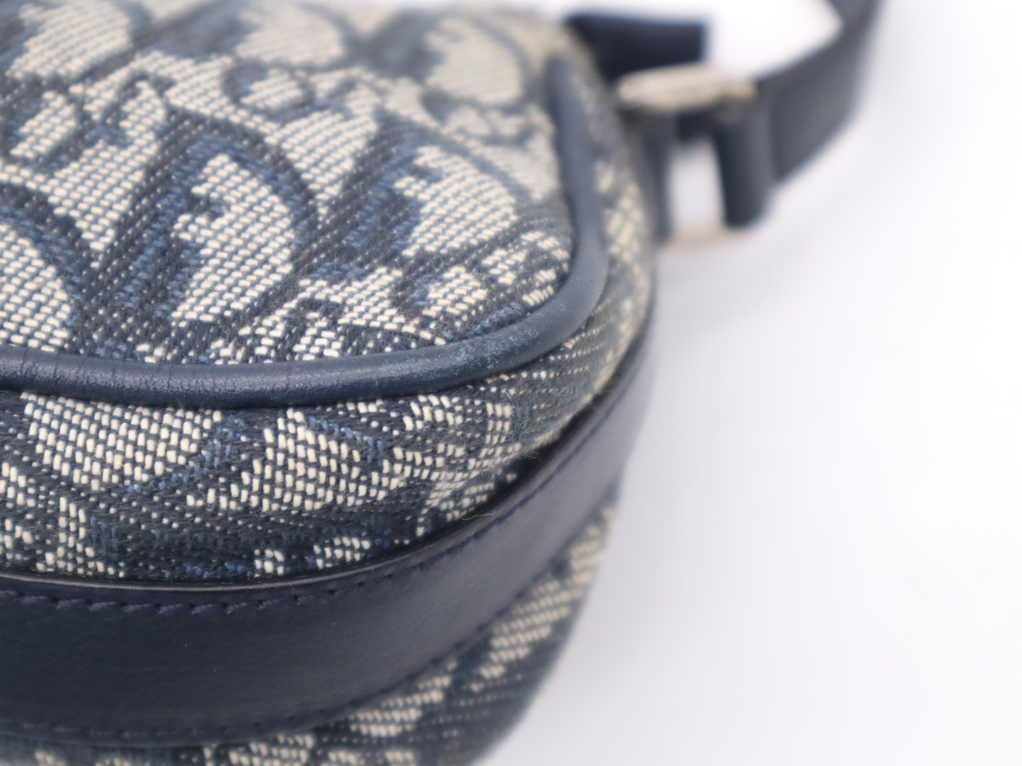 Canvas x Leather Trotter Navy Shoulder Bag with Silver Hardware and Dust Bag — view 9