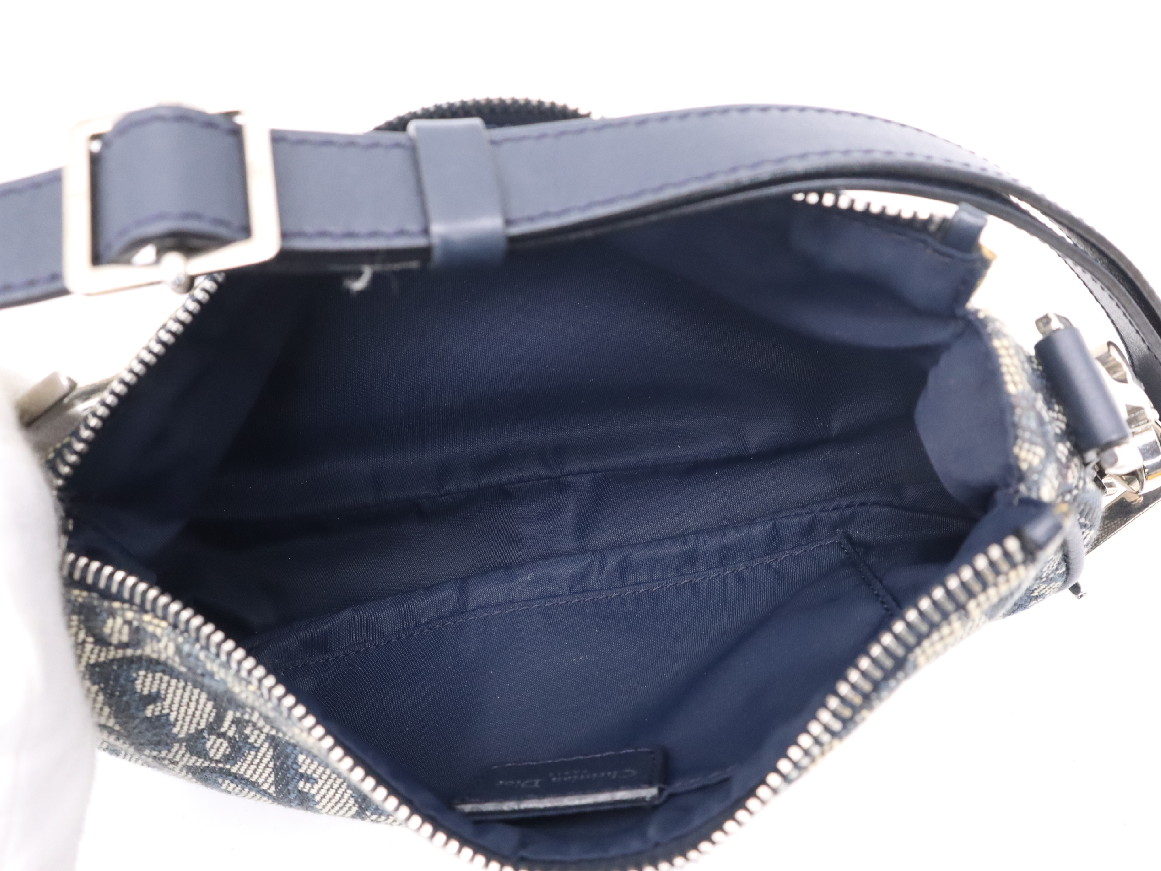 Canvas x Leather Trotter Navy Shoulder Bag with Silver Hardware and Dust Bag — view 10