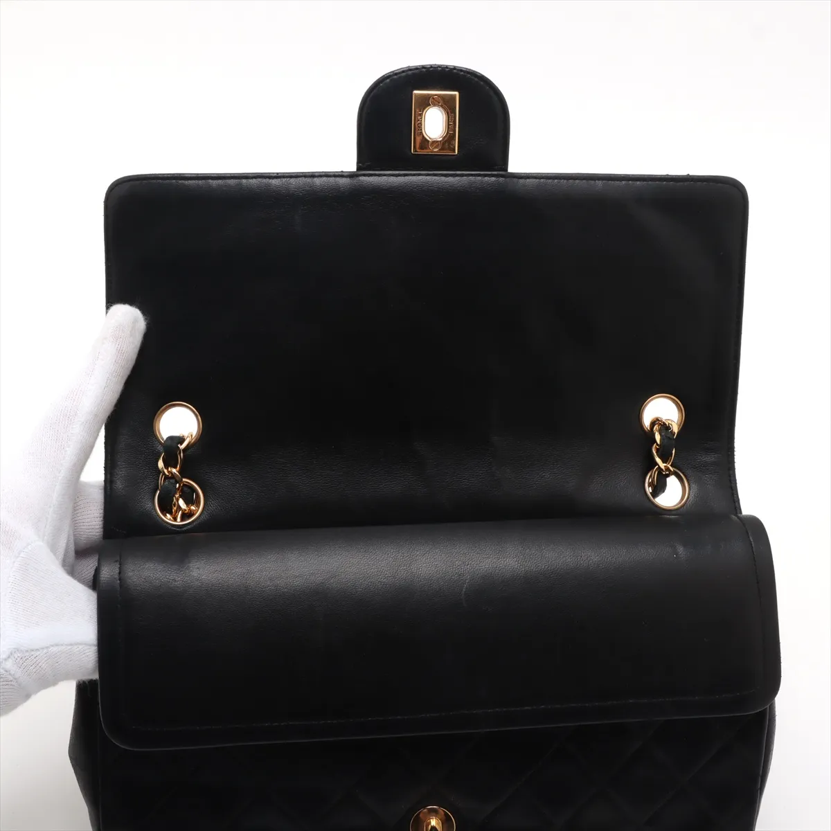 Matelasse 25 Lambskin Double Flap Double Chain Bag Black Gold Hardware 0726570 Series 0 A01112 — view 13