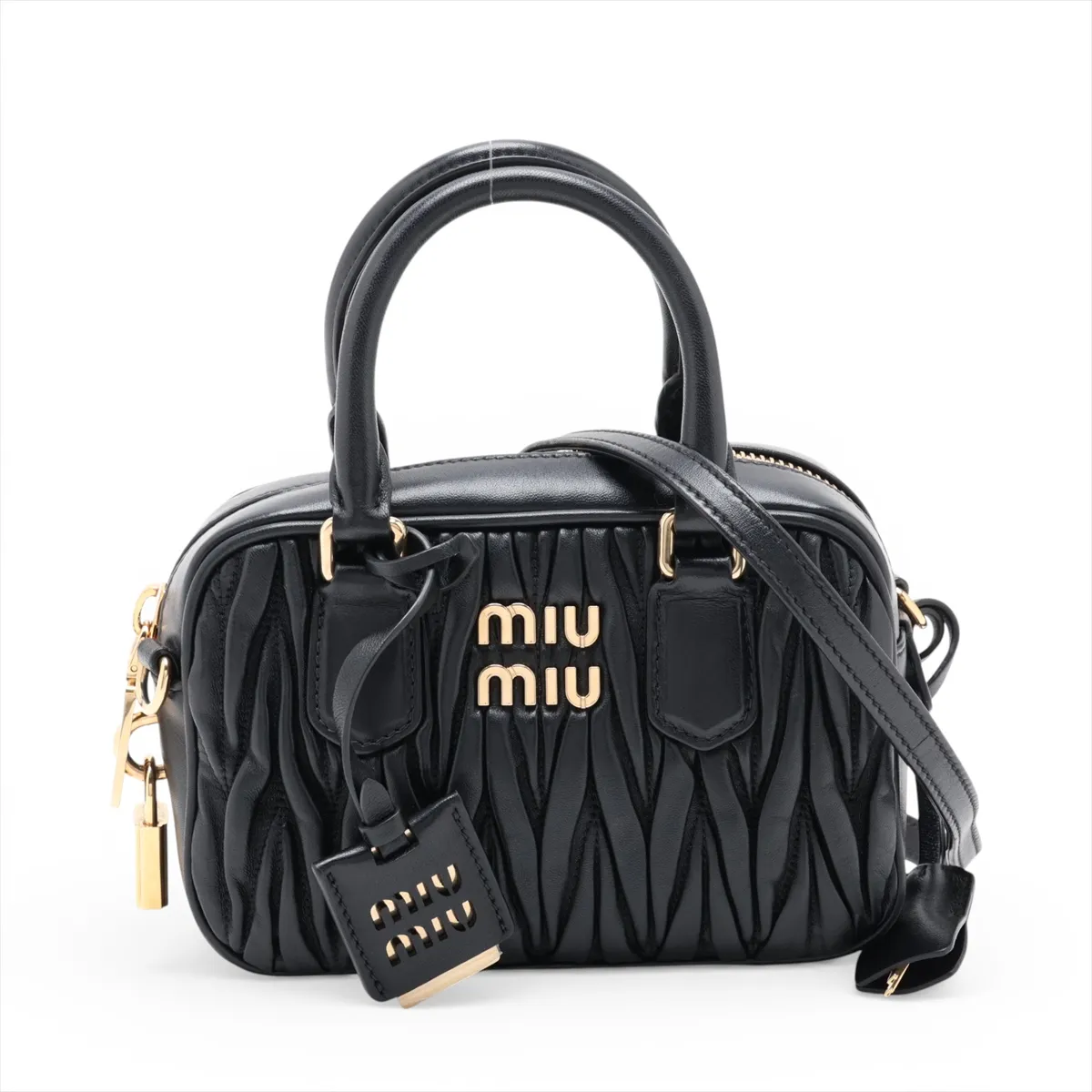 Matelassé Arcadi Leather 2-Way Handbag, Black