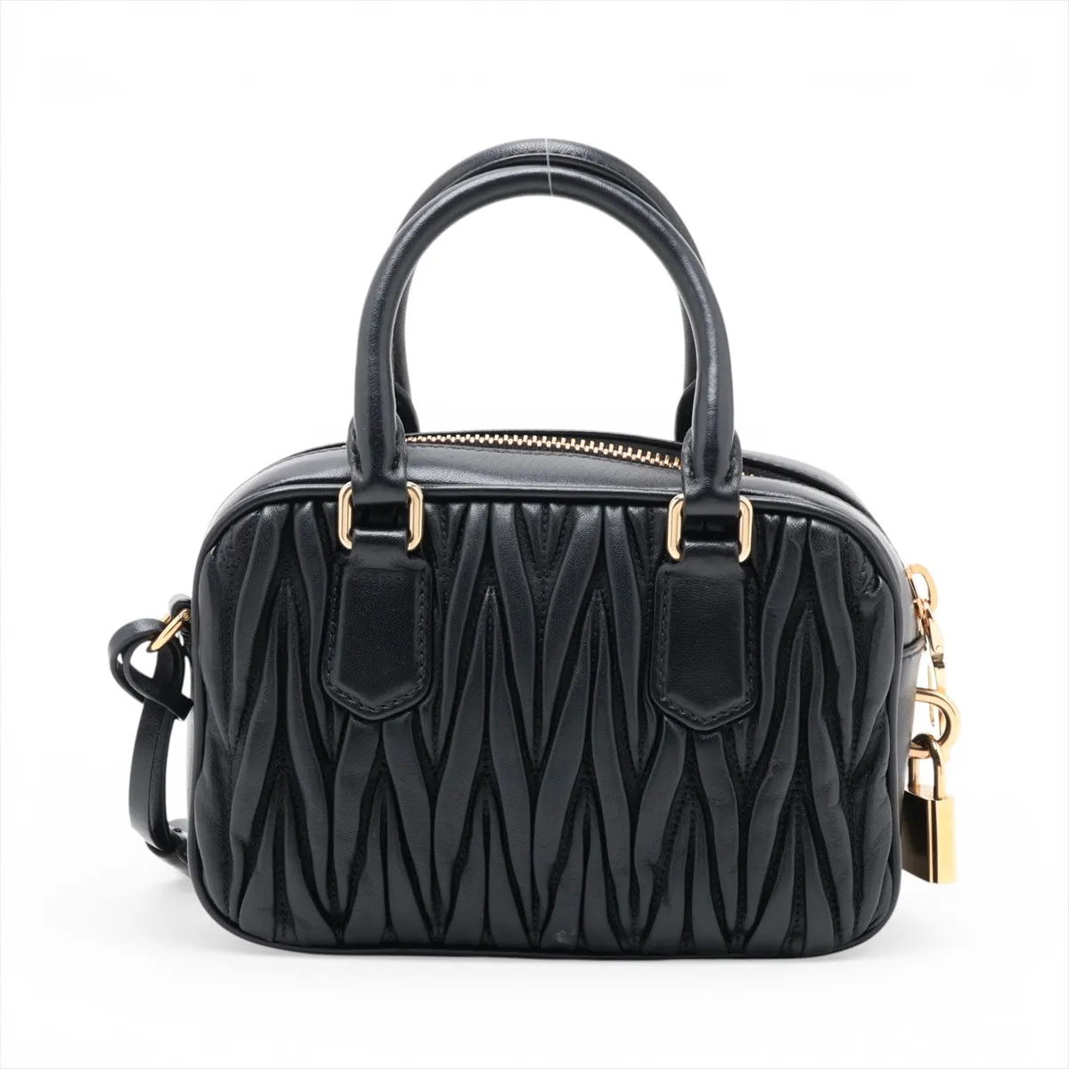 Matelassé Arcadi Leather 2-Way Handbag, Black — view 2