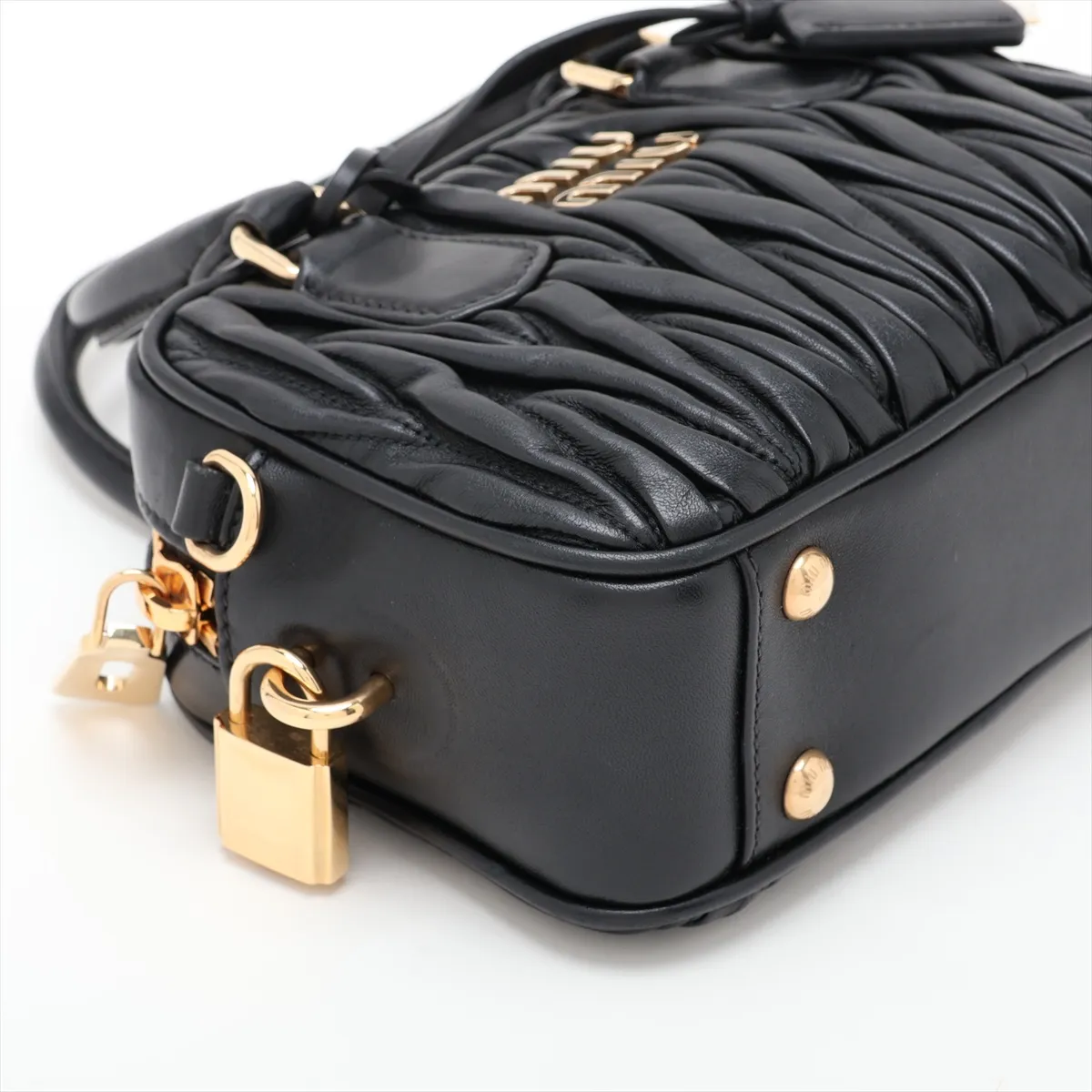 Matelassé Arcadi Leather 2-Way Handbag, Black — view 4