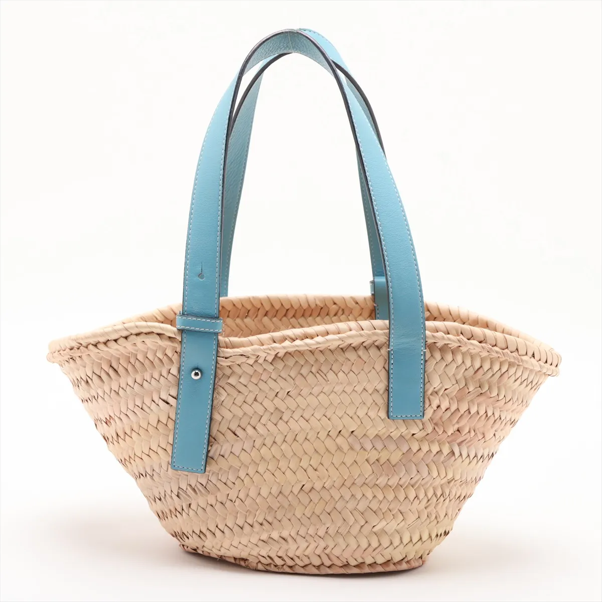 Basket Small Raffia x Leather Basket Bag Beige x Blue — view 2