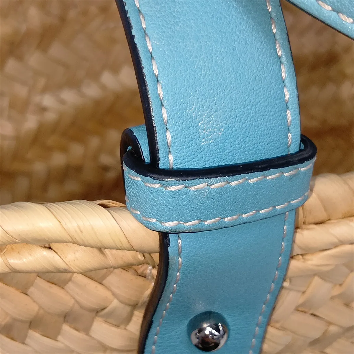 Basket Small Raffia x Leather Basket Bag Beige x Blue — view 11