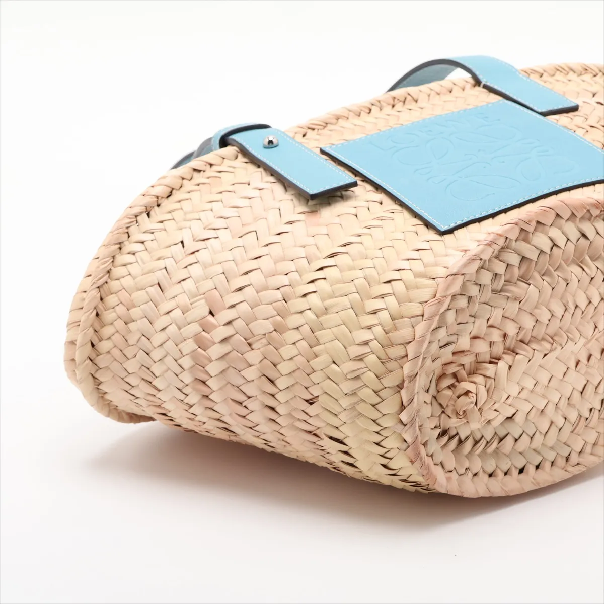 Basket Small Raffia x Leather Basket Bag Beige x Blue — view 4