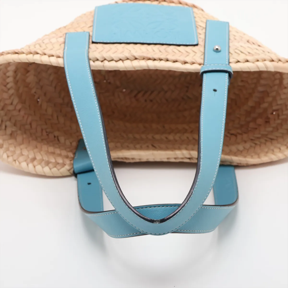 Basket Small Raffia x Leather Basket Bag Beige x Blue — view 5