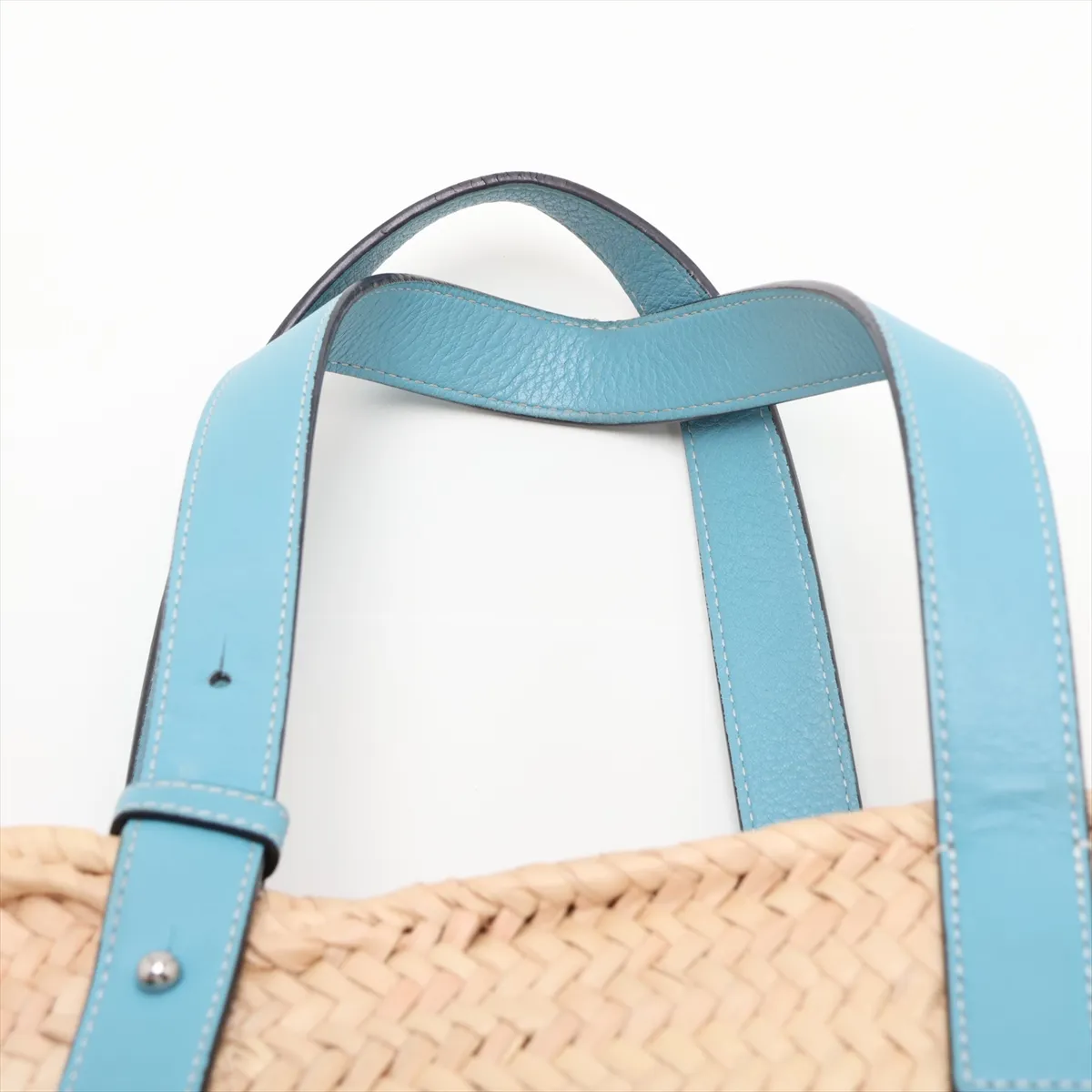 Basket Small Raffia x Leather Basket Bag Beige x Blue — view 6