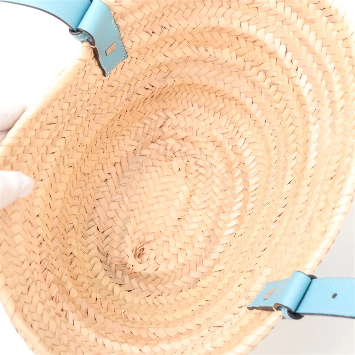 Basket Small Raffia x Leather Basket Bag Beige x Blue — view 7