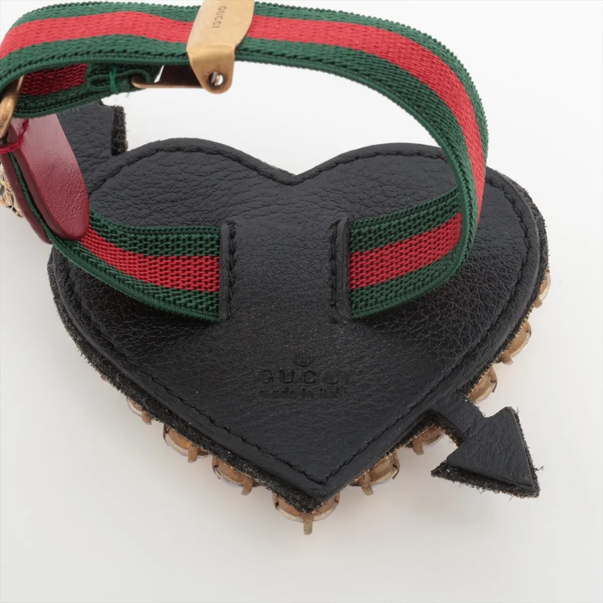 Sherry Line Bracelet, GP x Rhinestones x Leather. Shows signs of wear, — view 3