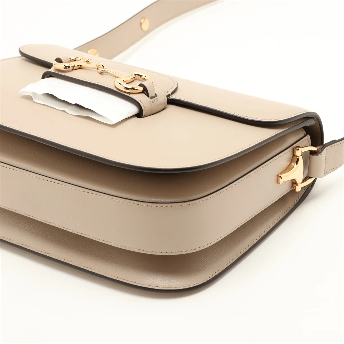 Horsebit Leather Shoulder Bag, Beige, 602204 — view 3