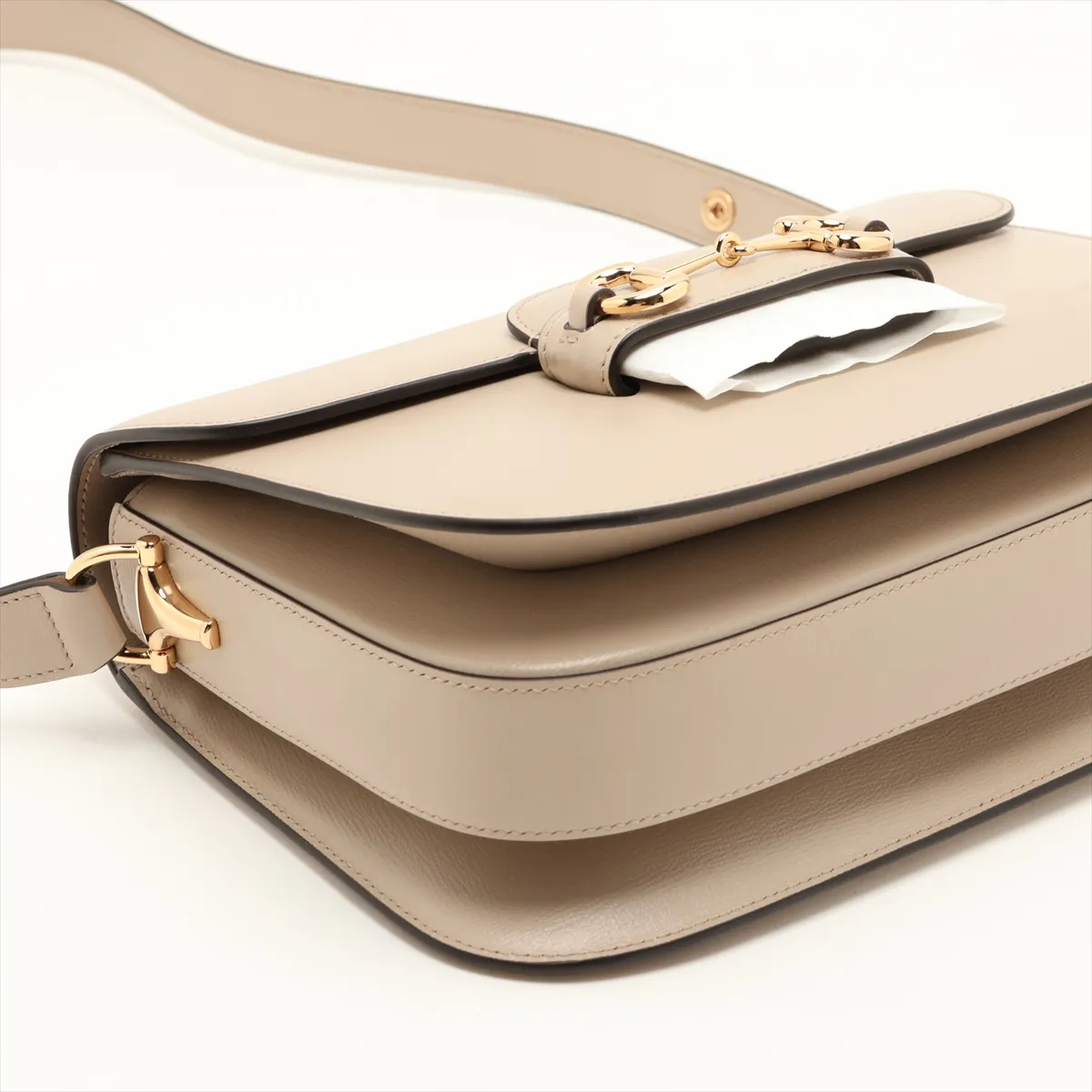 Horsebit Leather Shoulder Bag, Beige, 602204 — view 4
