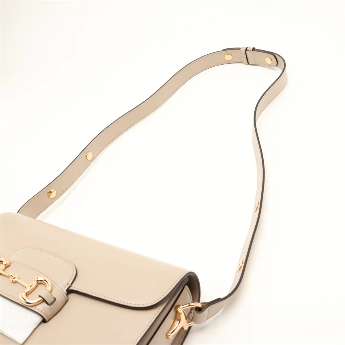 Horsebit Leather Shoulder Bag, Beige, 602204 — view 5